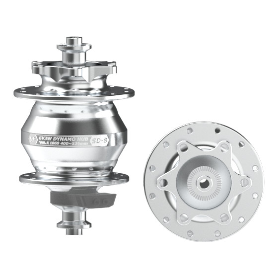 Shutter Precision SD-8 Hub Dynamo - 6-Bolt | QR - 9x100mm - silver