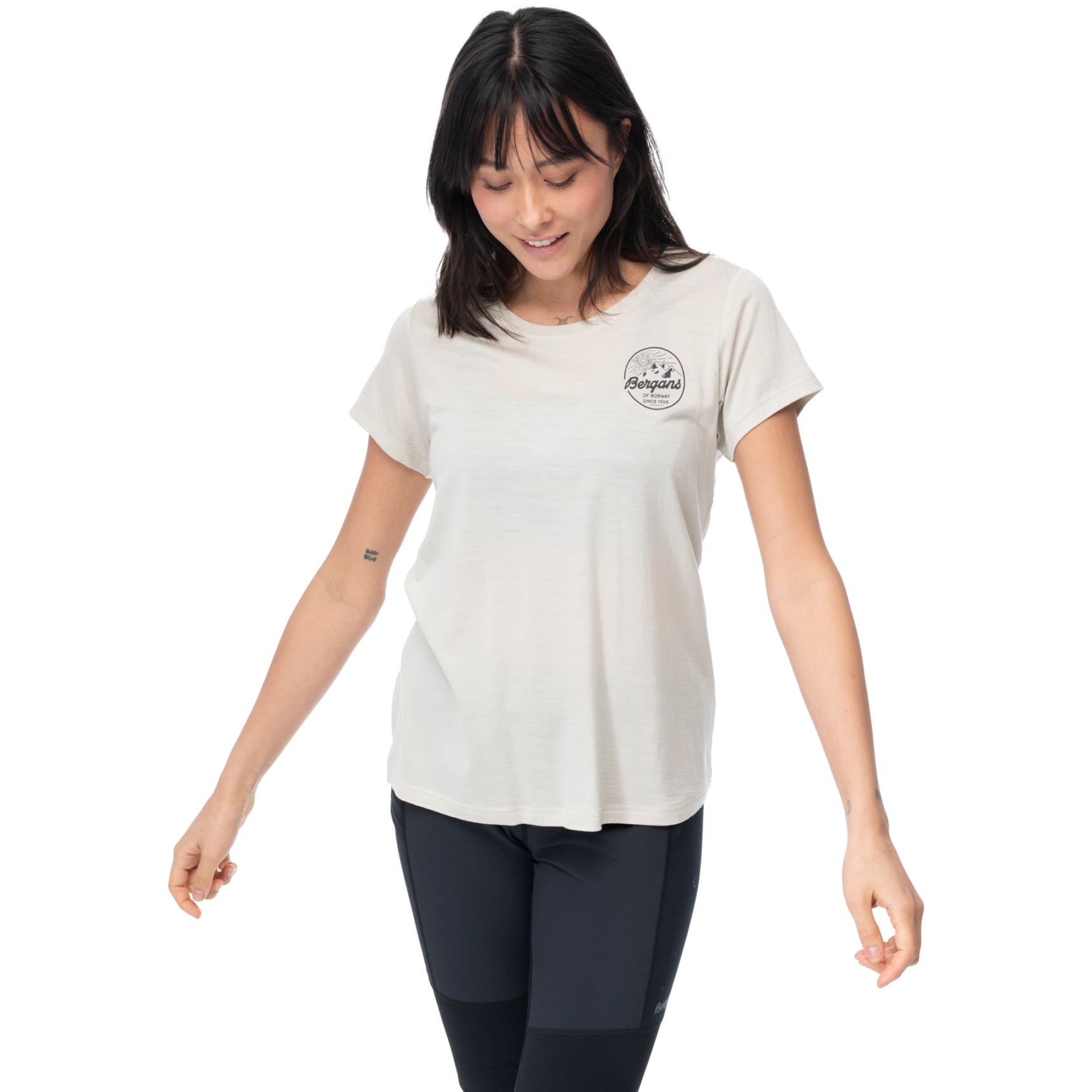 Picture of Bergans Graphic Wool Tee Women - chalk sand/solid charcoal