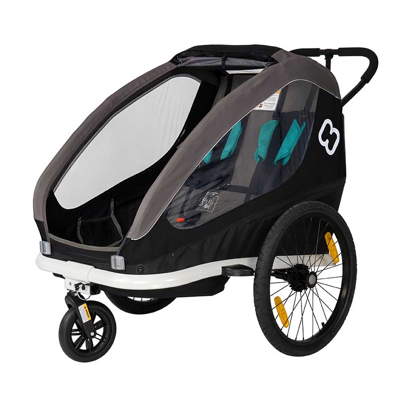 Photo produit de Hamax Traveller Bike Trailer for 2 Kids, incl. drawbar and buggy wheel - black/grey