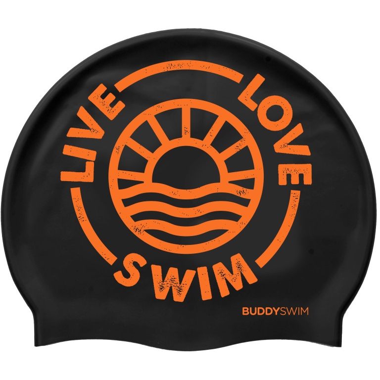 Picture of Buddyswim Silicone Swim Cap - LIVE LOVE SWIM 2 - black/orange