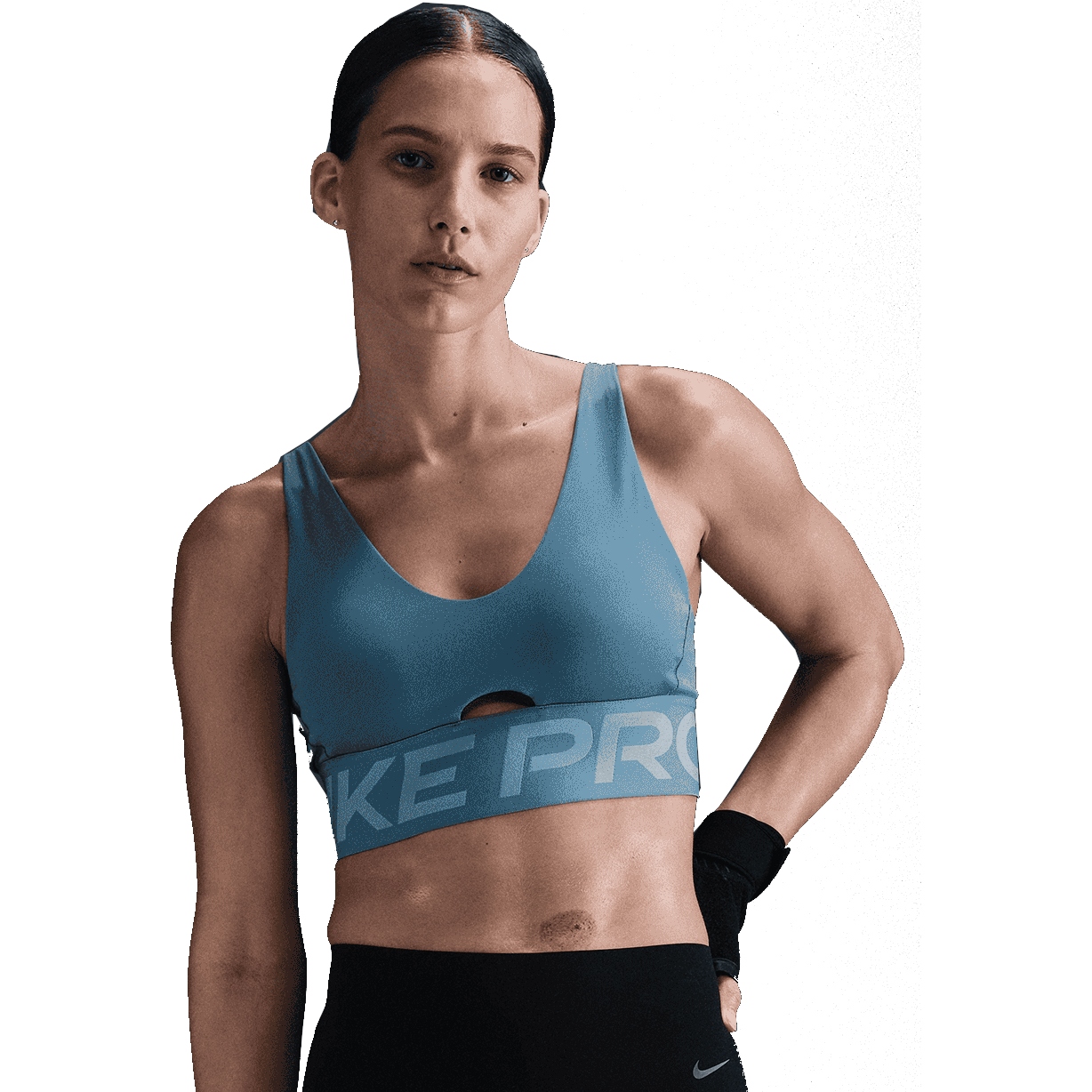 Produktbild von Nike Pro Indy Plunge Sport-BH mit mittlerem Halt für Damen - smoky blue/denim turquoise/white HF7324-006