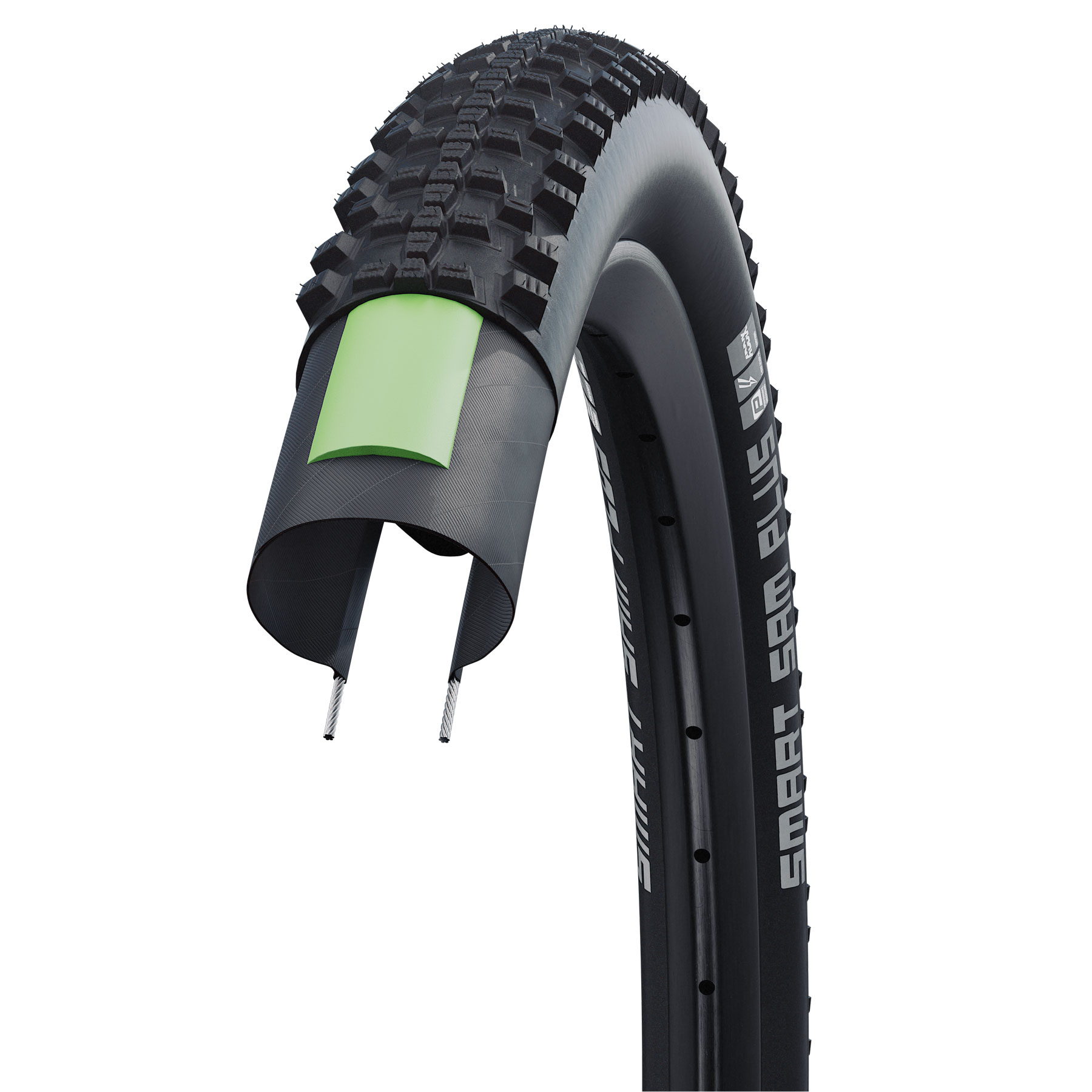 Schwalbe Smart Sam Plus Wire Bead Tire Performance Addix GreenGuard E 25 26x2.10 Black