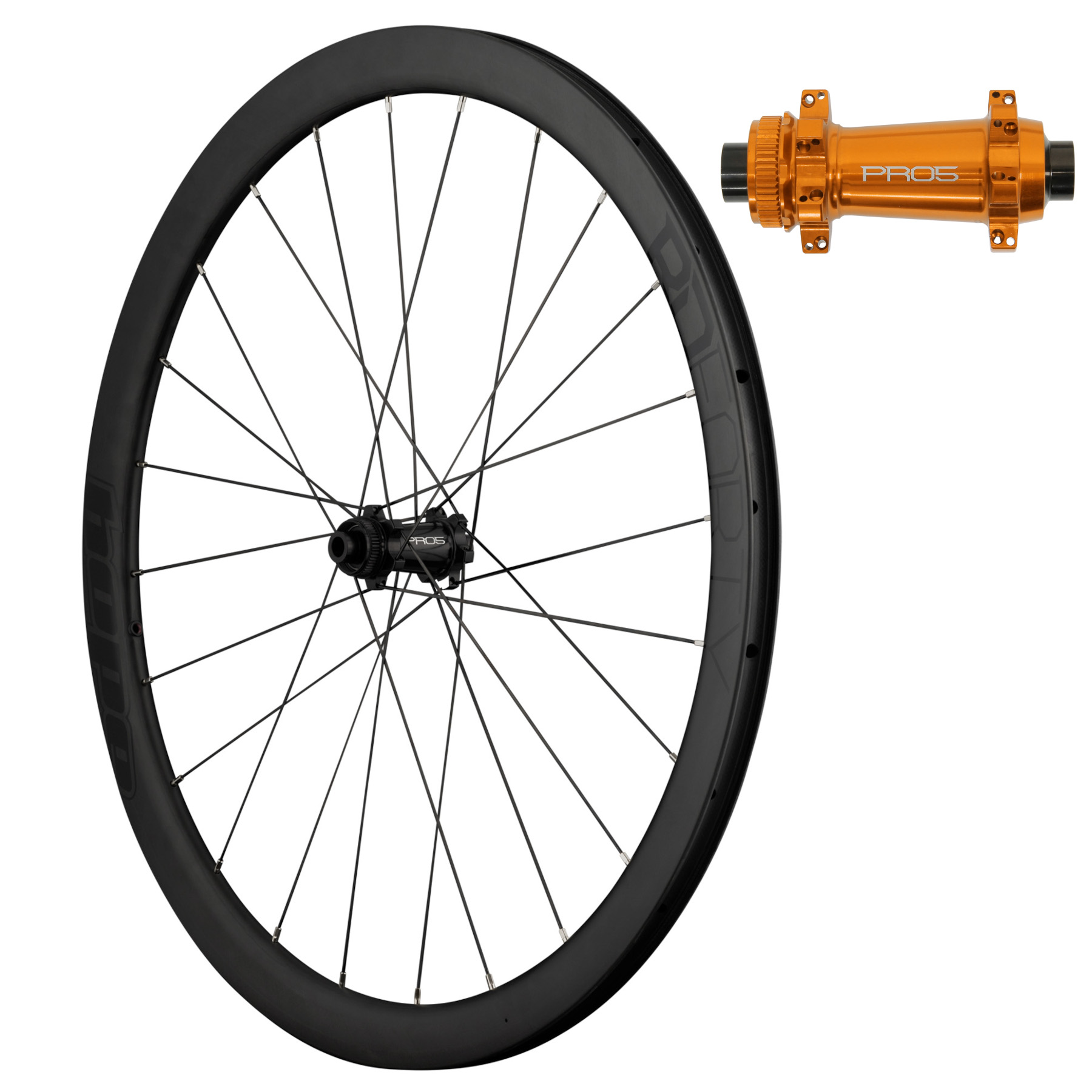 Productfoto van Hope RD40 Pro 5 Straight Pull Voorwiel - 28&quot; | Carbon | Clincher | 24-Gaten | Centerlock - 12x100mm - oranje