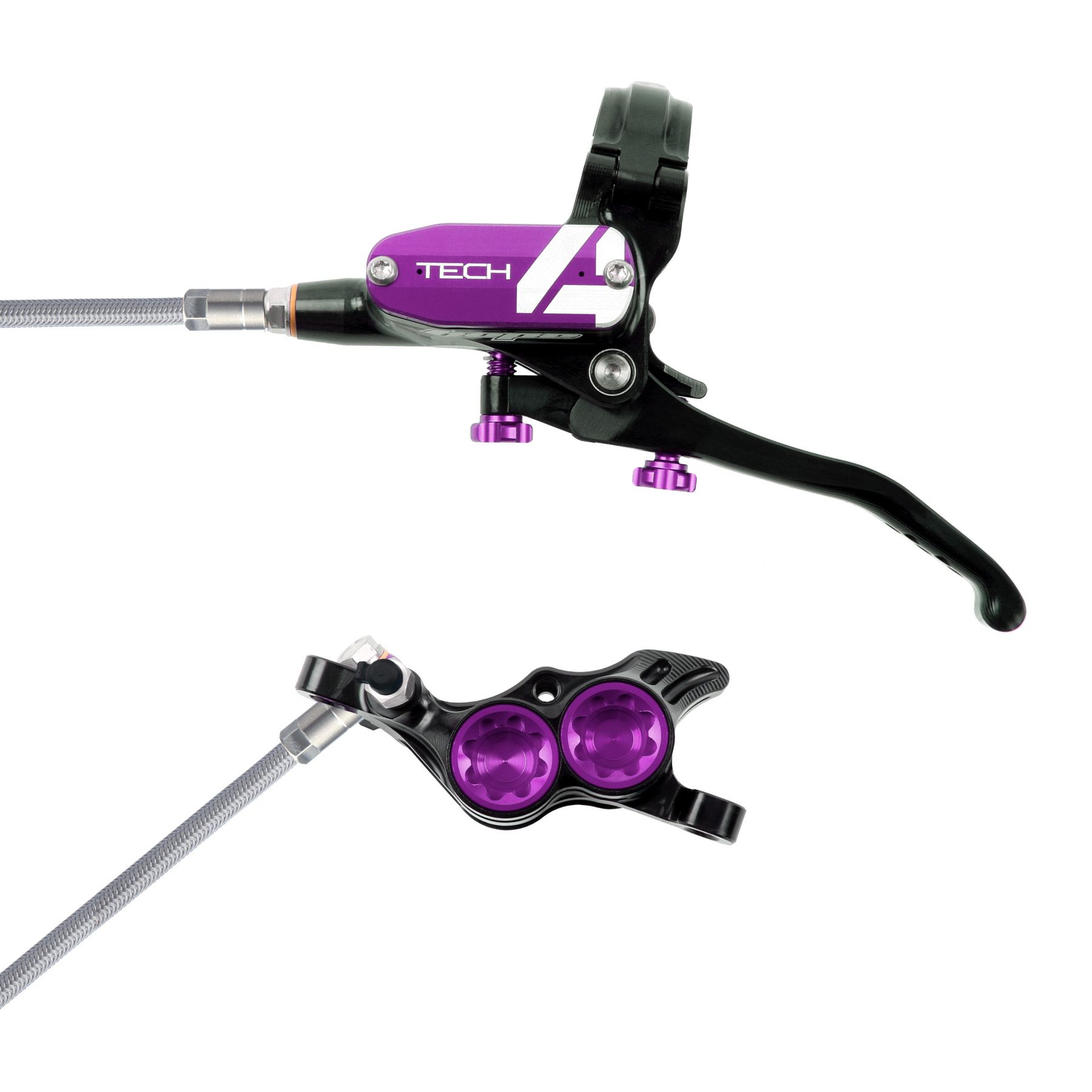 Productfoto van Hope Tech 4 E4 Disc Brake - Steel Braided - black/purple - Lever right