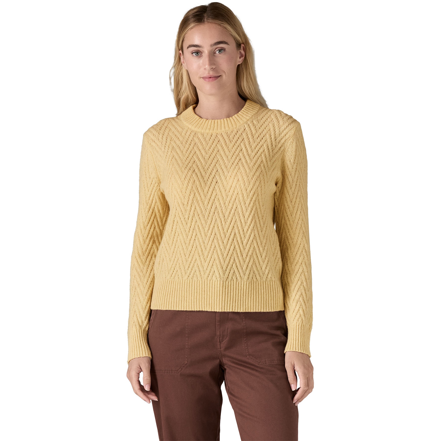 Patagonia Recycled Wool Blend Crewneck Sweatshirt Damen Chevron Cable Natural