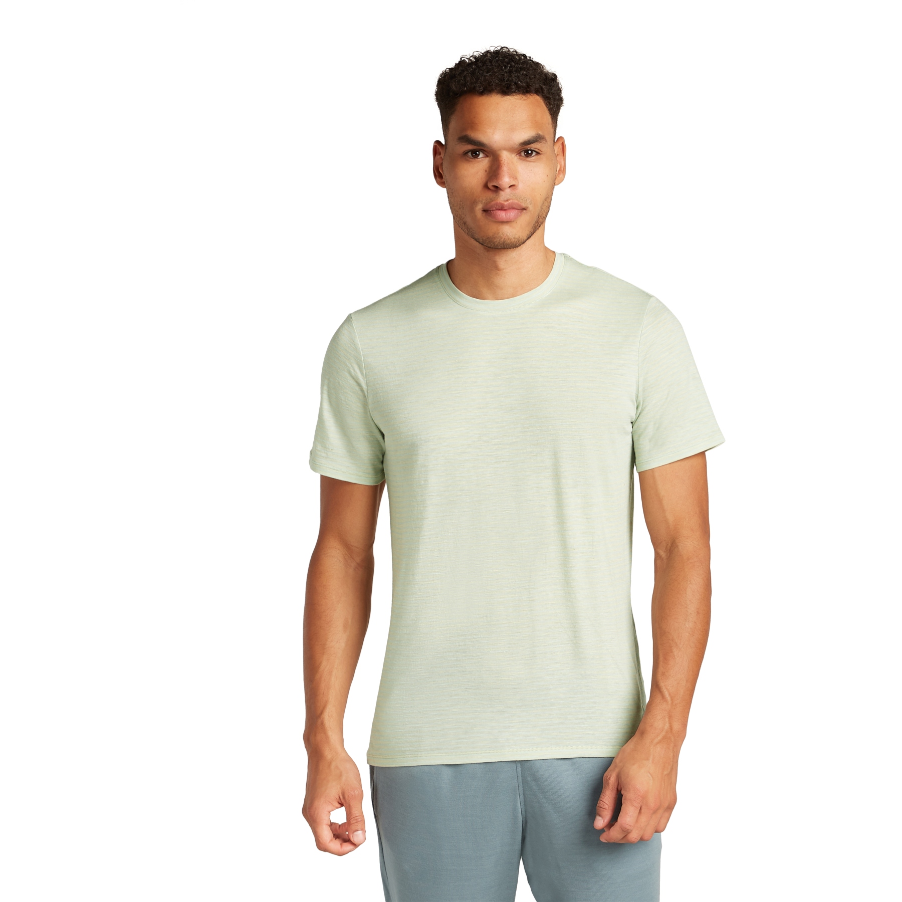 Imagen de Icebreaker Camiseta Hombre - Merino Linen Stripe - Ashen/Mint