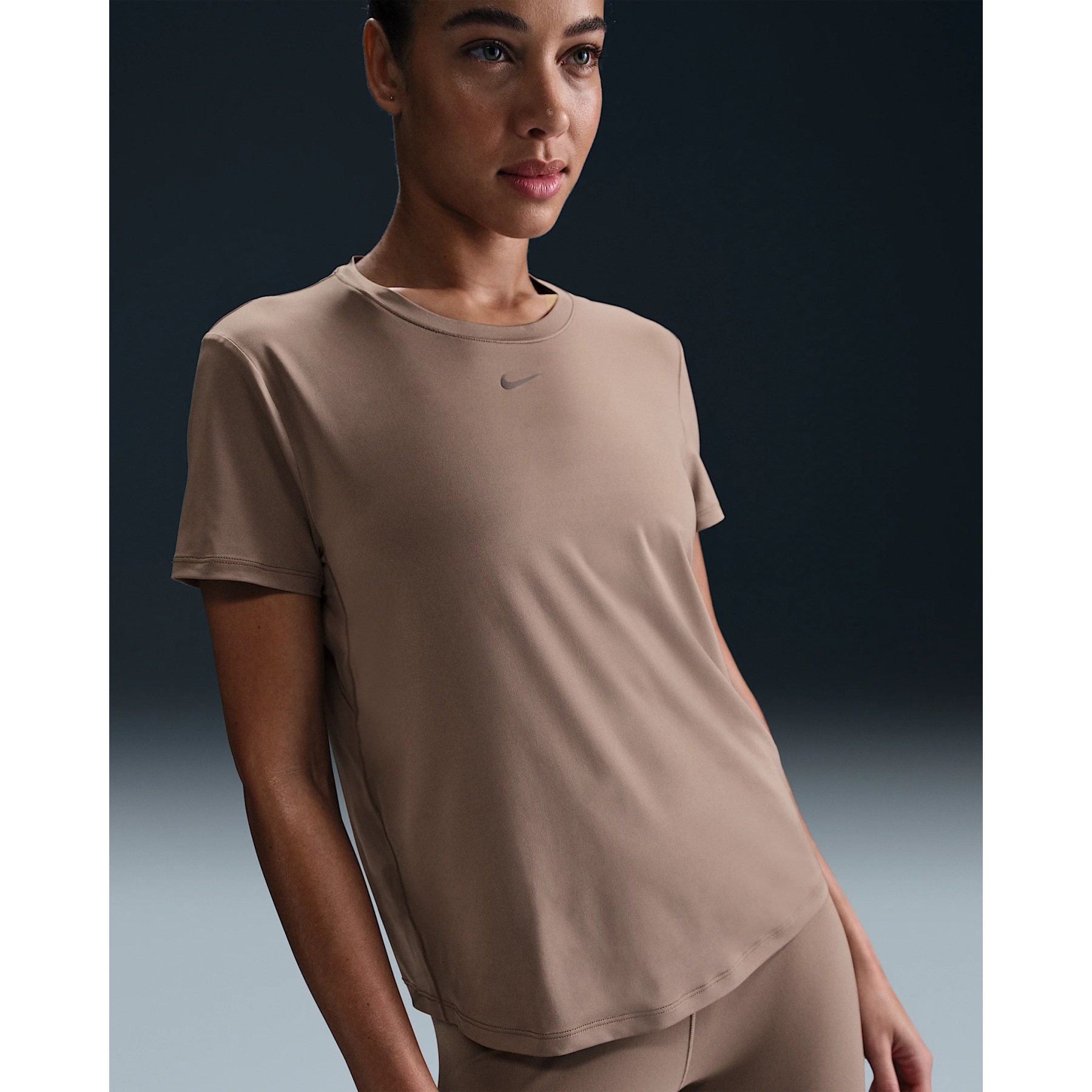 ★★Nike★★ One-Pit Dry Fit Short Sleeve Crop Top W Mink Br Nike One Fitted Women's Dri-FIT Short-Sleeve Cropped Top