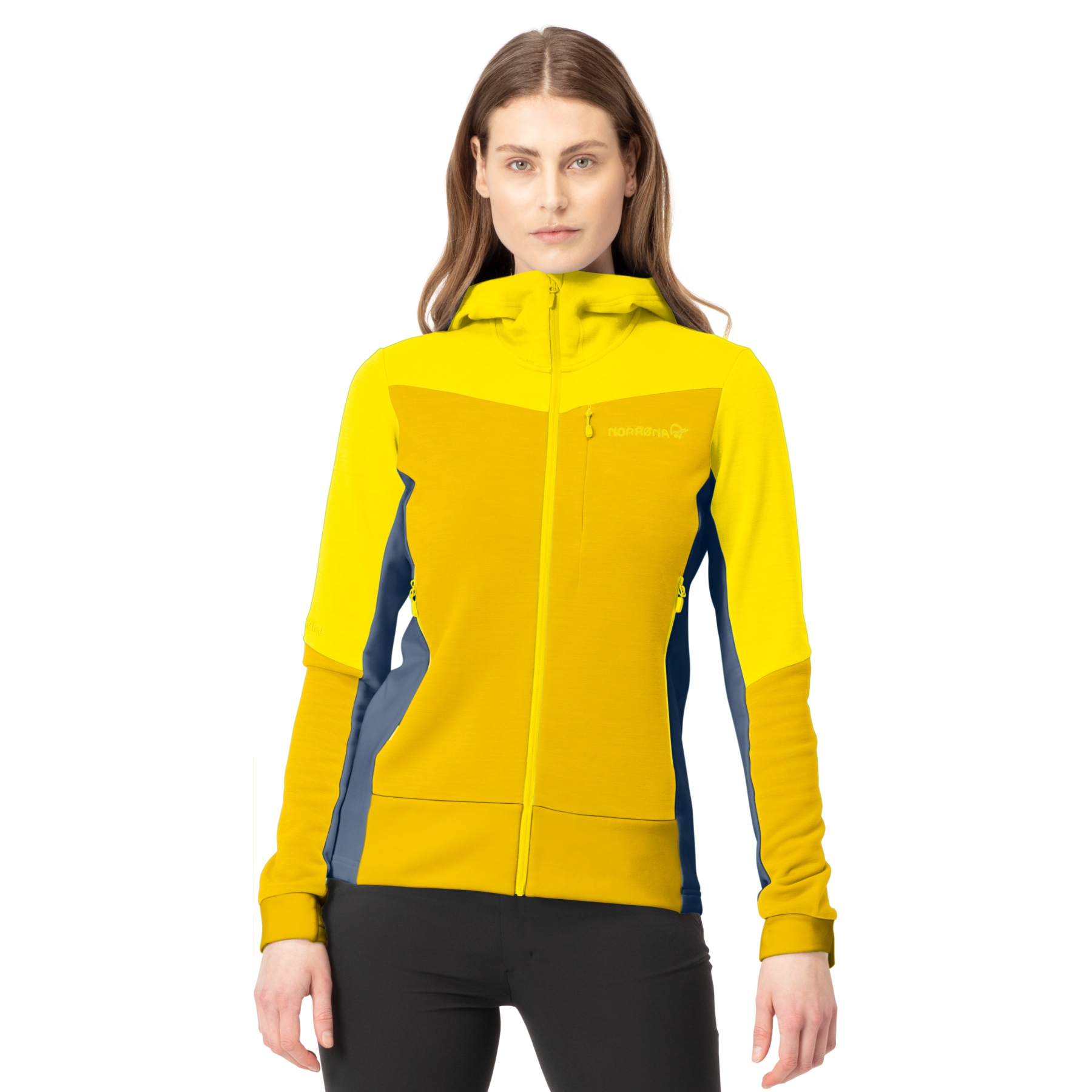 Picture of Norrona falketind warmwool2 stretch Zip Hood Jacket Women - Blazing Yellow/Sulphur
