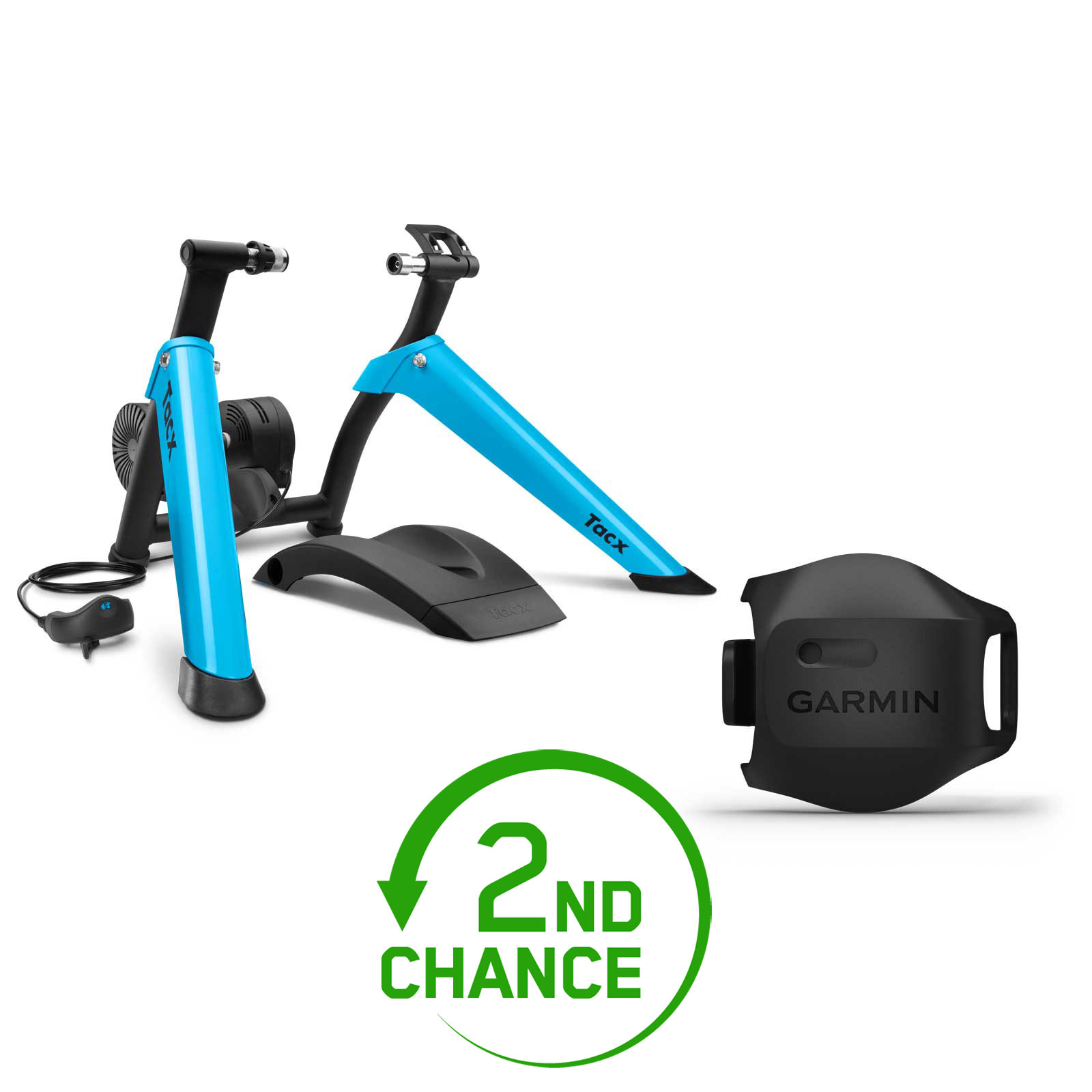 Produktbild von Garmin Tacx Boost Bundle - Wheel-On Heimtrainer + Garmin Geschwindigkeitssensor - schwarz/blau - B-Ware