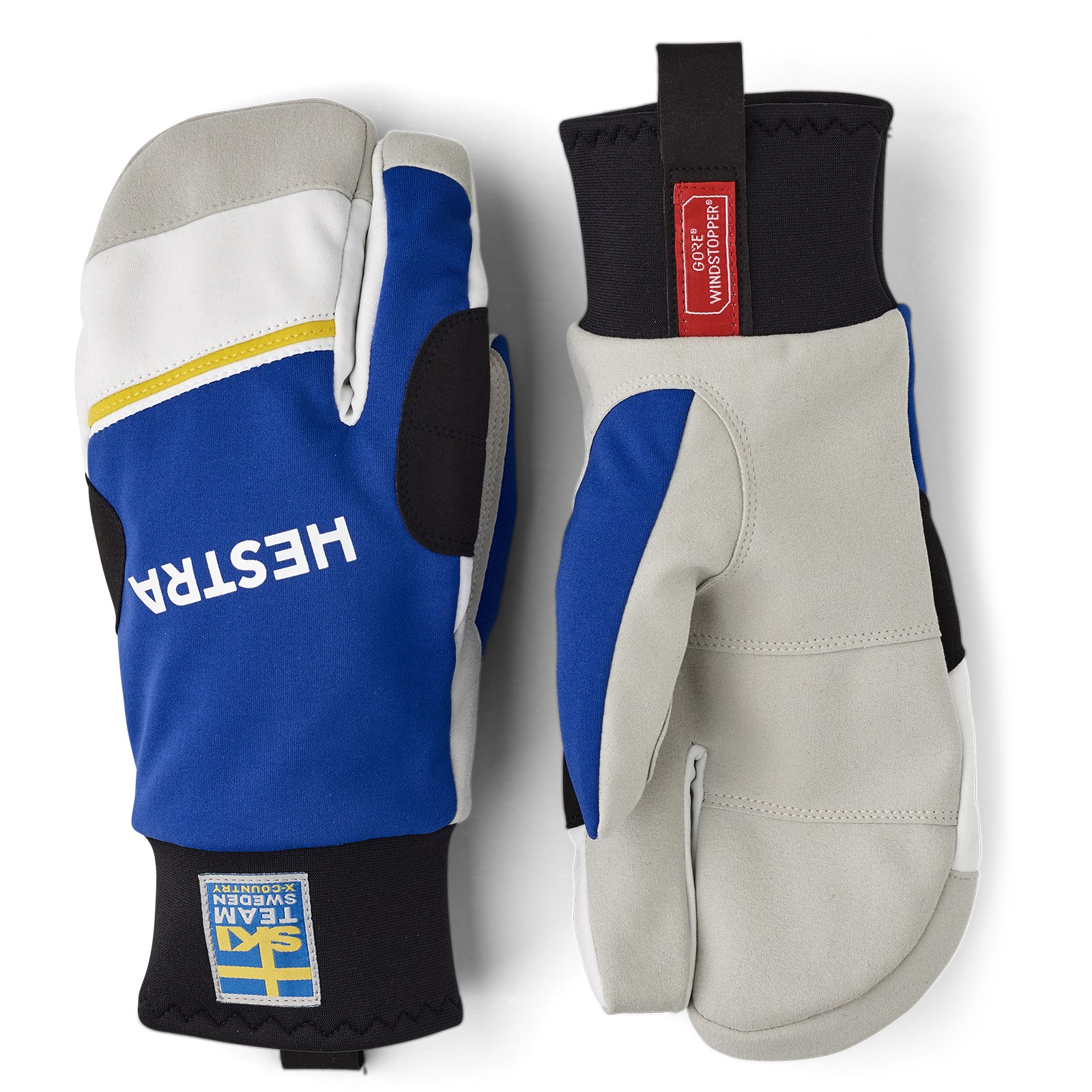 Picture of Hestra Windstopper Race Tracker - 3 Finger Gloves - royal blue/yellow