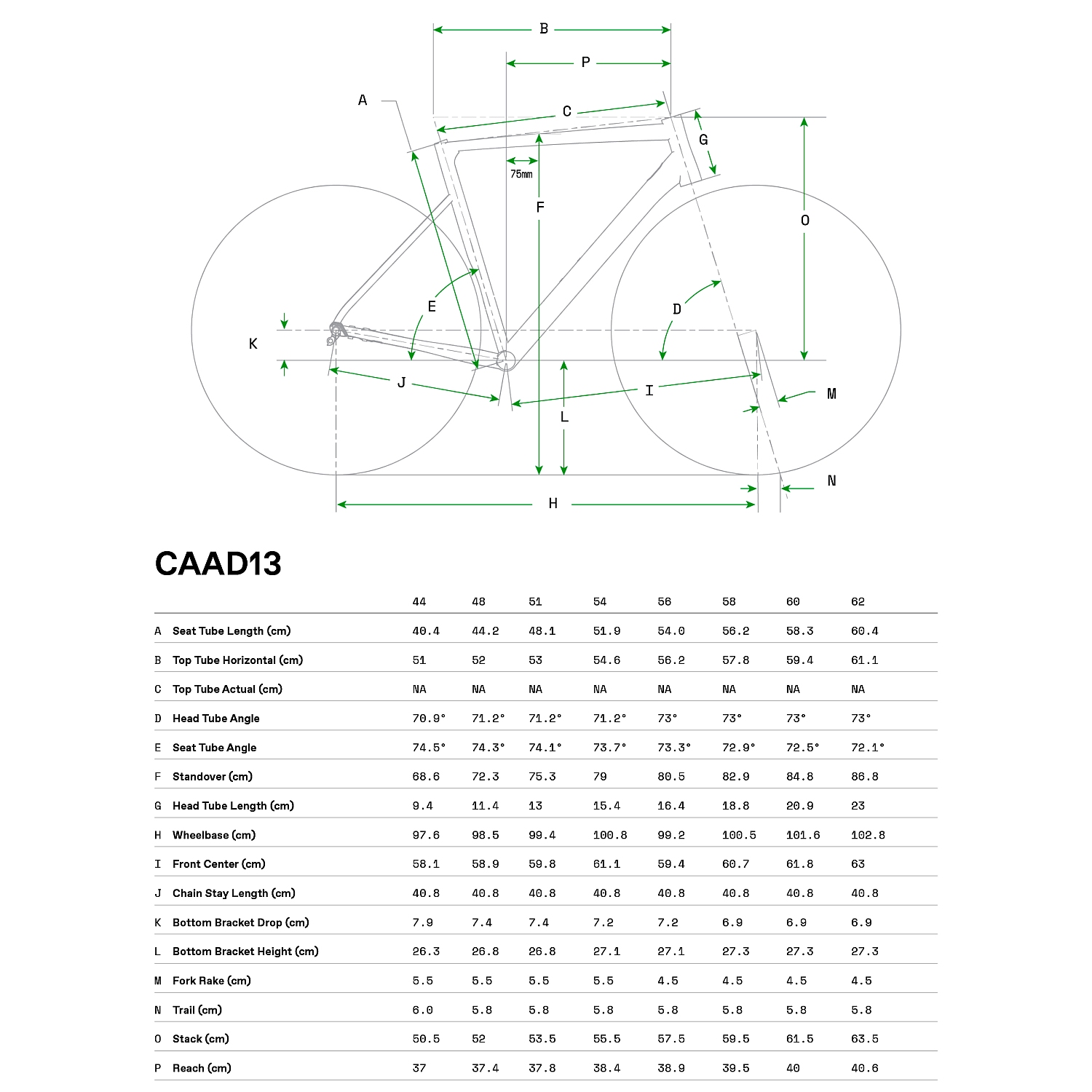 Cannondale caad hot sale size chart