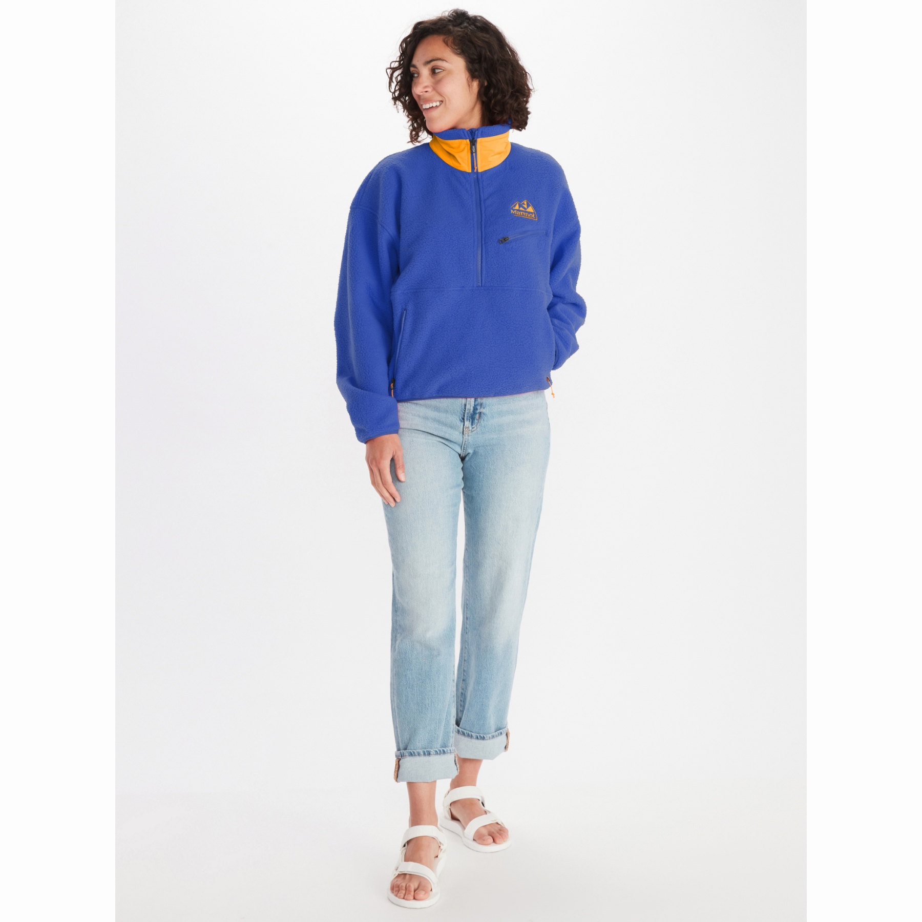 Marmot 94 E.C.O. Recycled Fleece Pullover Women - trail blue/golden sun