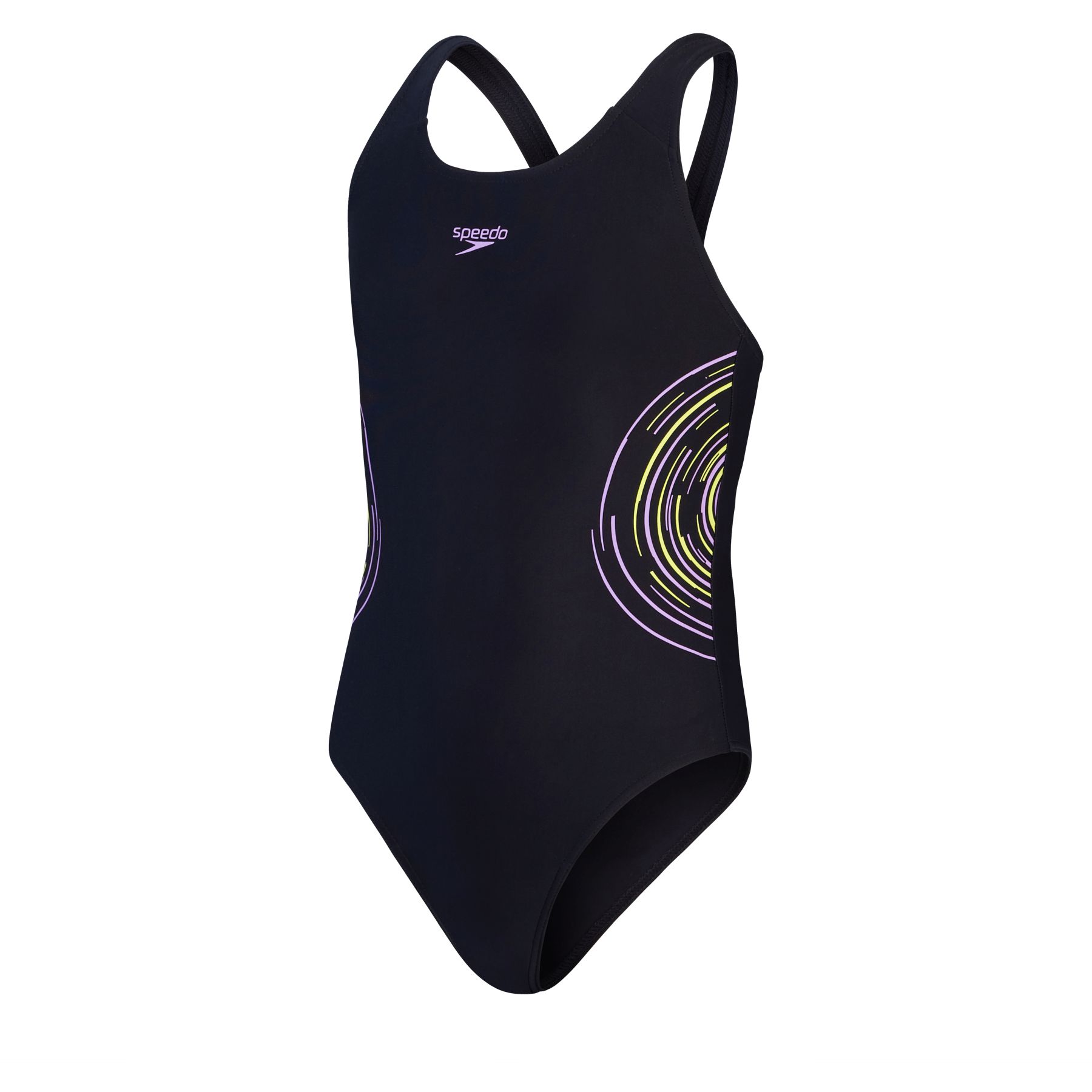 Speedo Placement Muscleback Swimsuit Girls - black/sweet purple/lemon ...