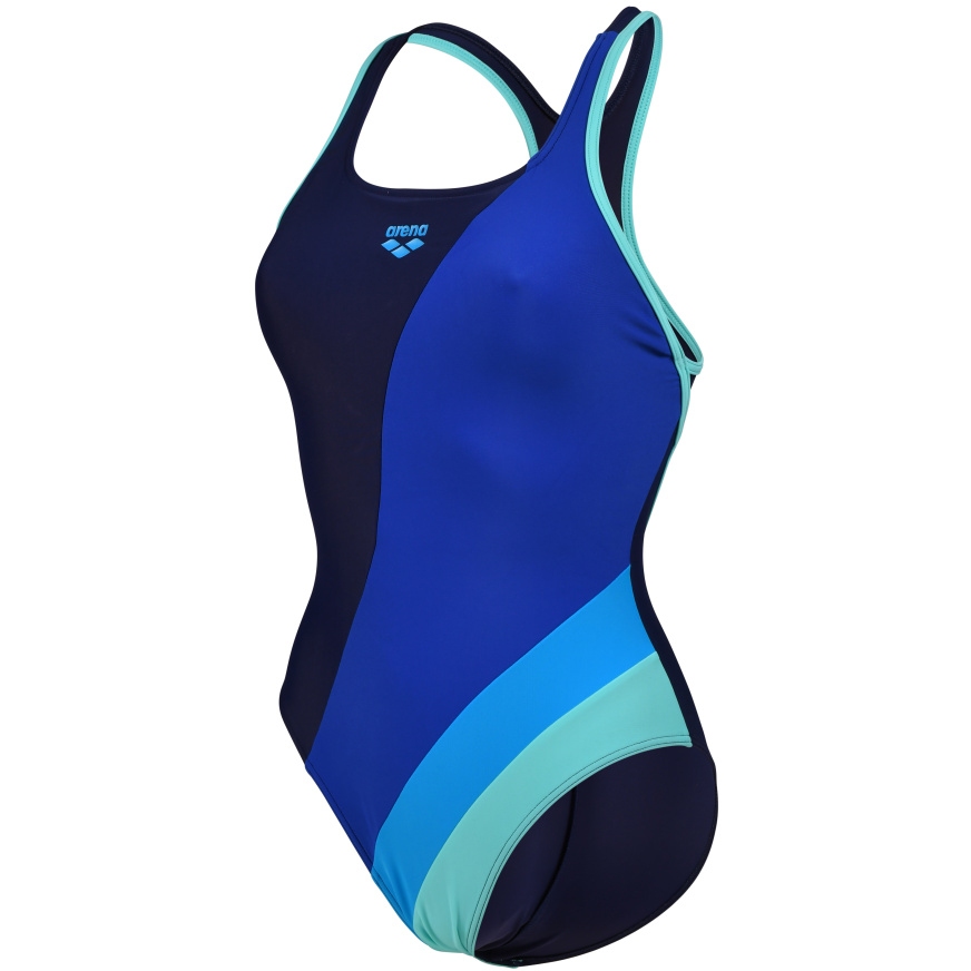 Picture of arena Feel Women&#039;s Waves Profile Swim Pro Back Swimsuit - Navy/Royal/Turquoise/Water