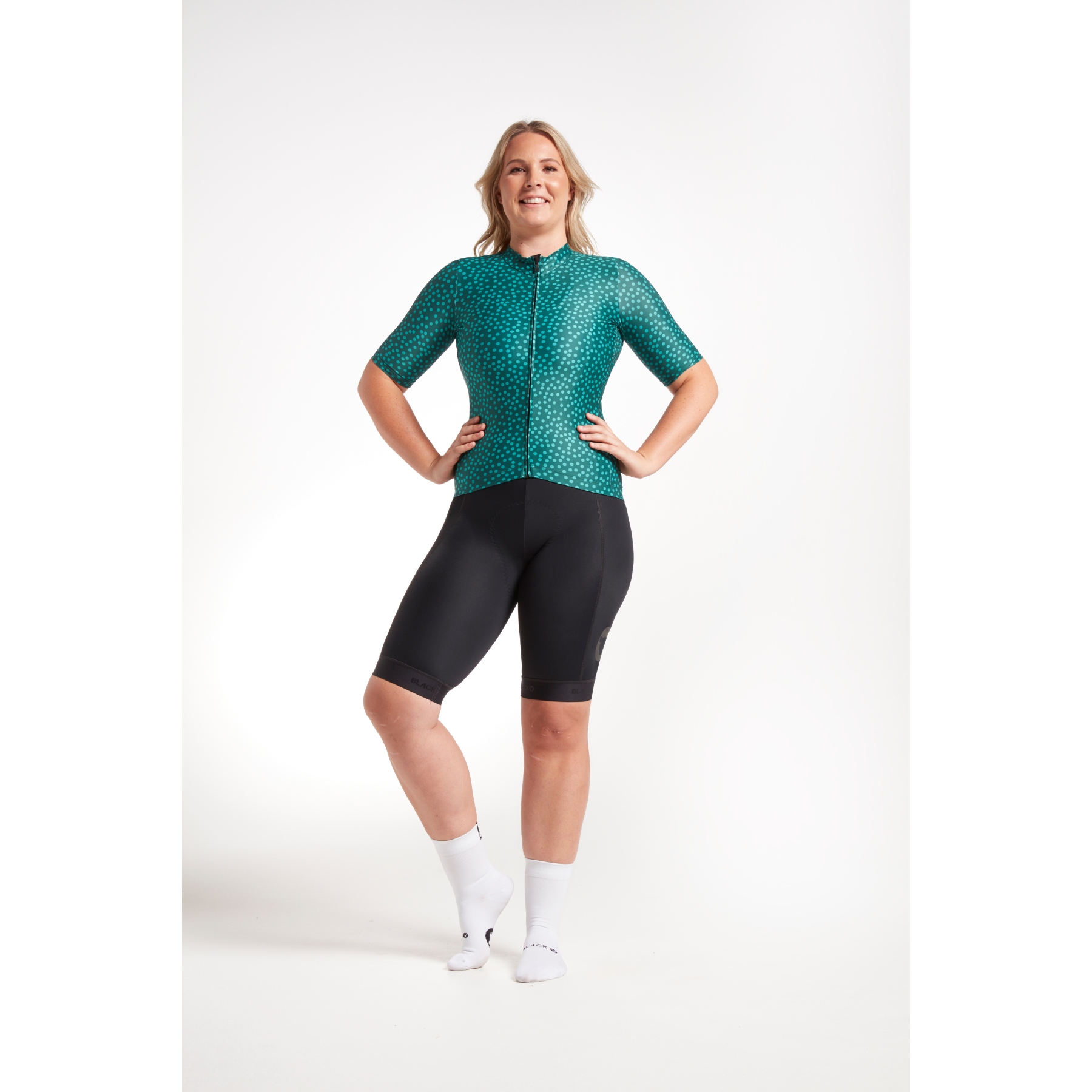 Black Sheep Cycling Essentials TEAM Short Sleeve Jersey Women - Storm Green  Dots