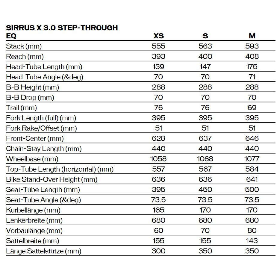 Specialized Sirrus Frame Size Guide