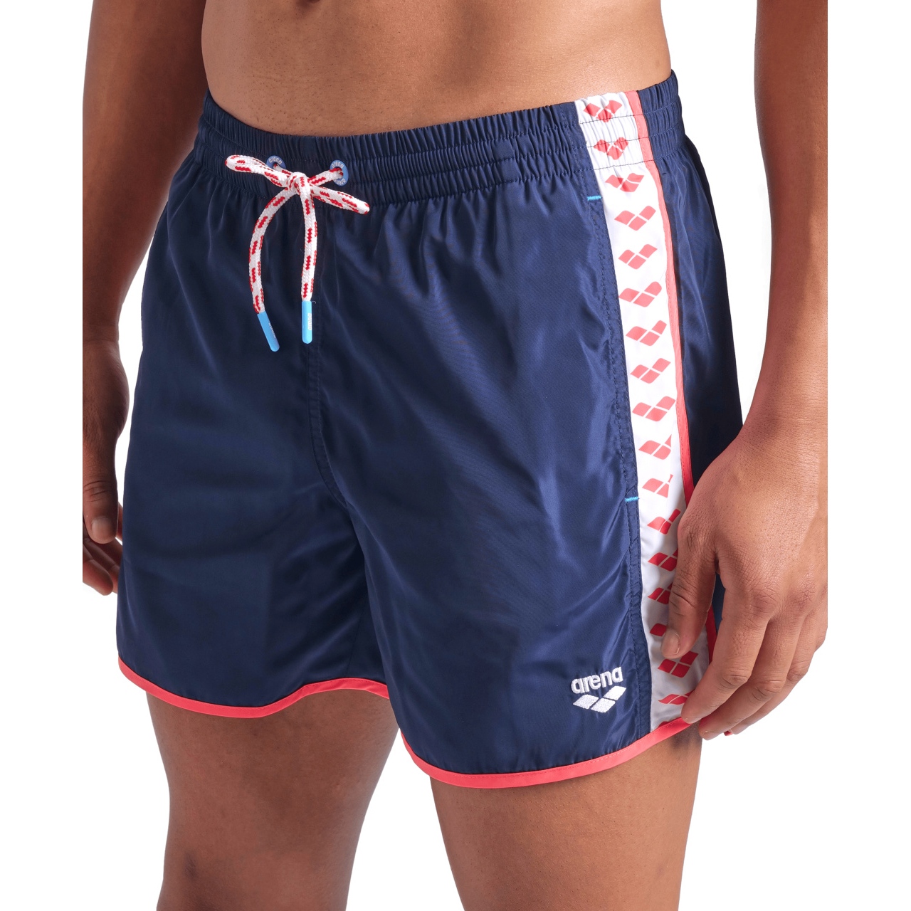 arena Icons Team Stripe Beach Shorts Men - Navy/Calypso Coral