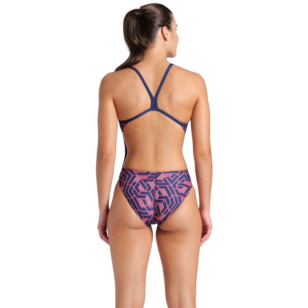 arena Costume Intero Donna - Placement V Back - Nero-Neon Blue