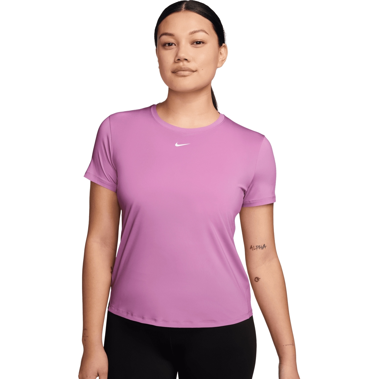 Женский топ с коротким рукавом Nike One Classic Dri-FIT - lt пурпурный/белый FN2798-503 фиолетовый, розовый