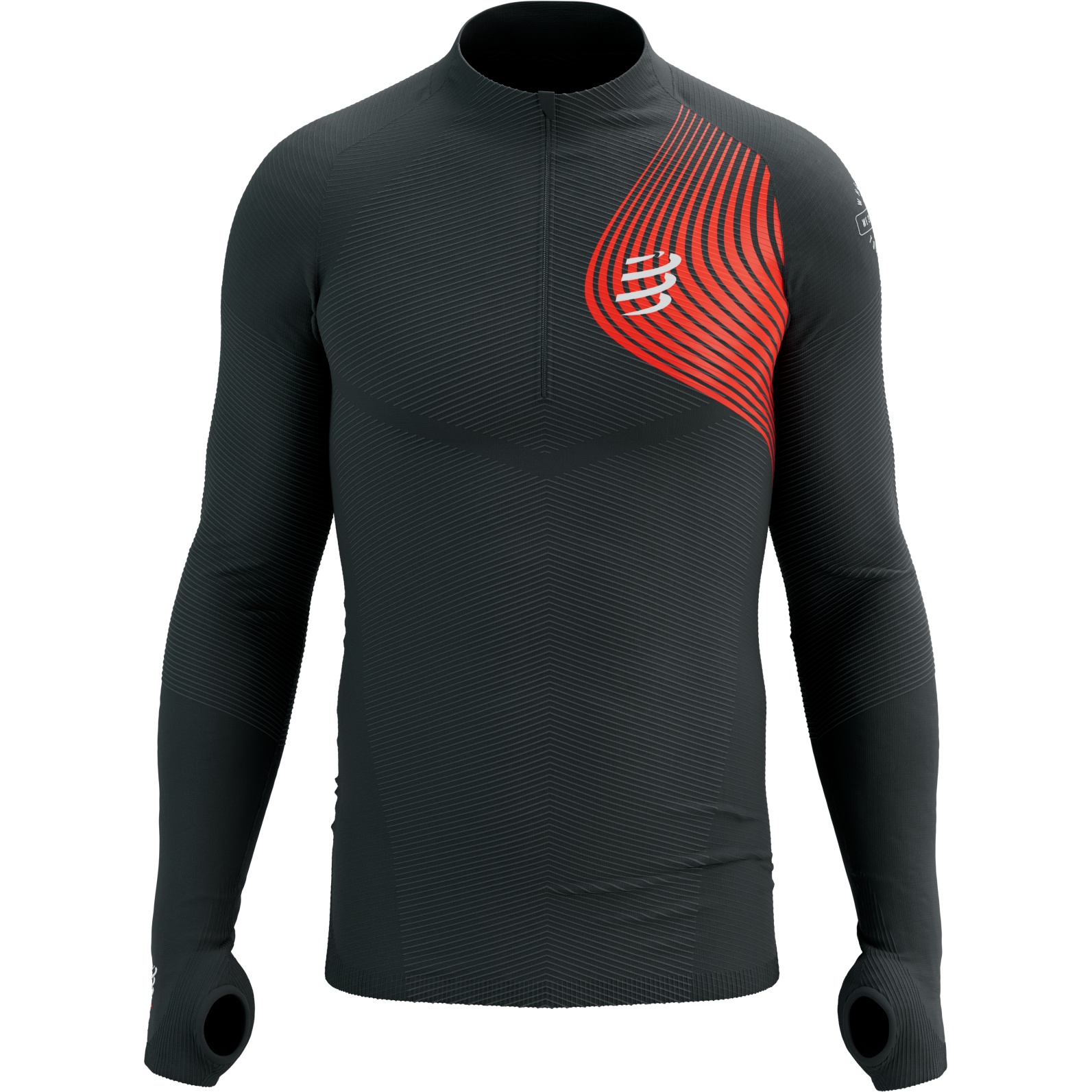 Productfoto van Compressport Winter Trail Postural Shirt met Lange Mouwen - zwart/rood