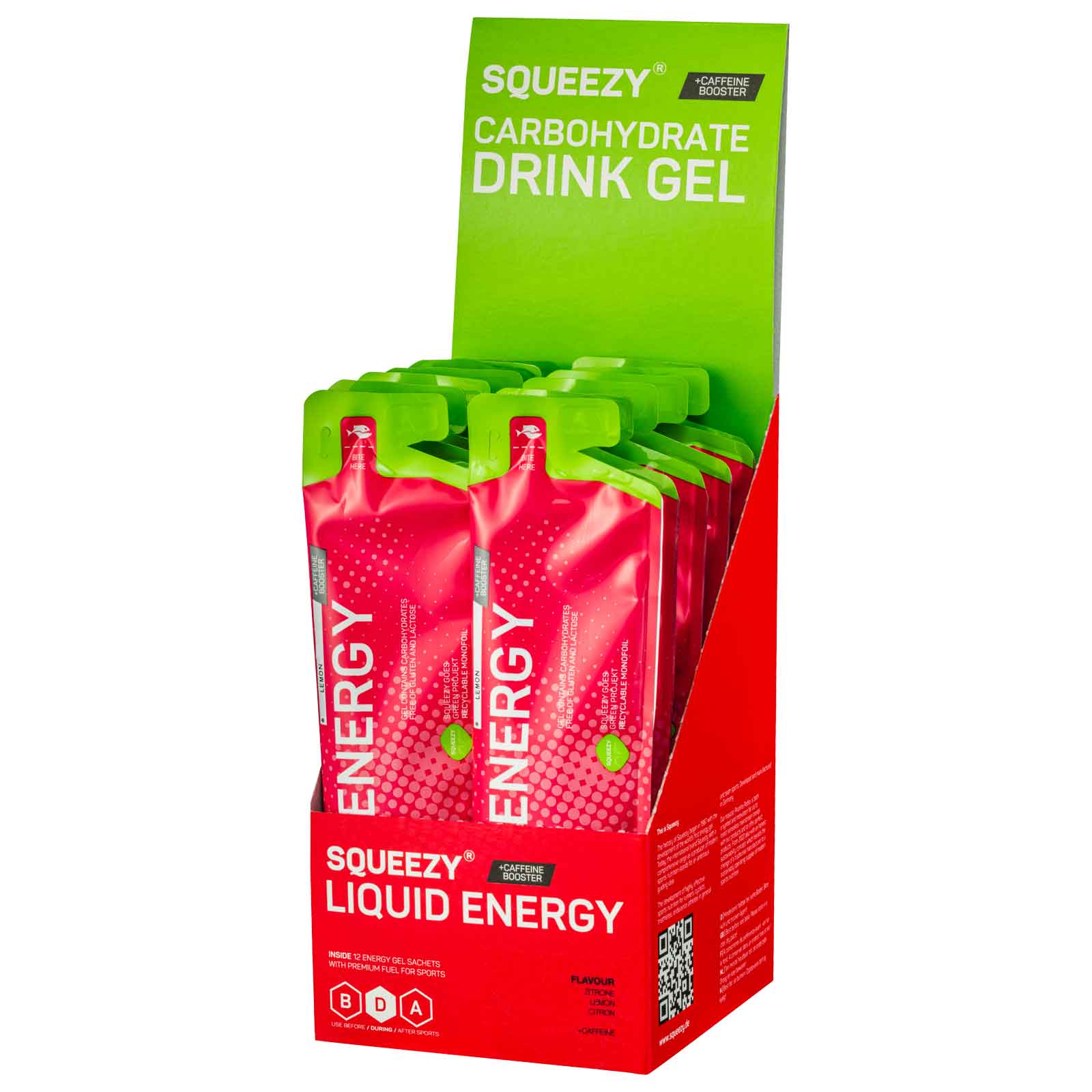 Productfoto van Squeezy Liquid Energy - Koolhydraatgel + Cafeïne - 12x60ml