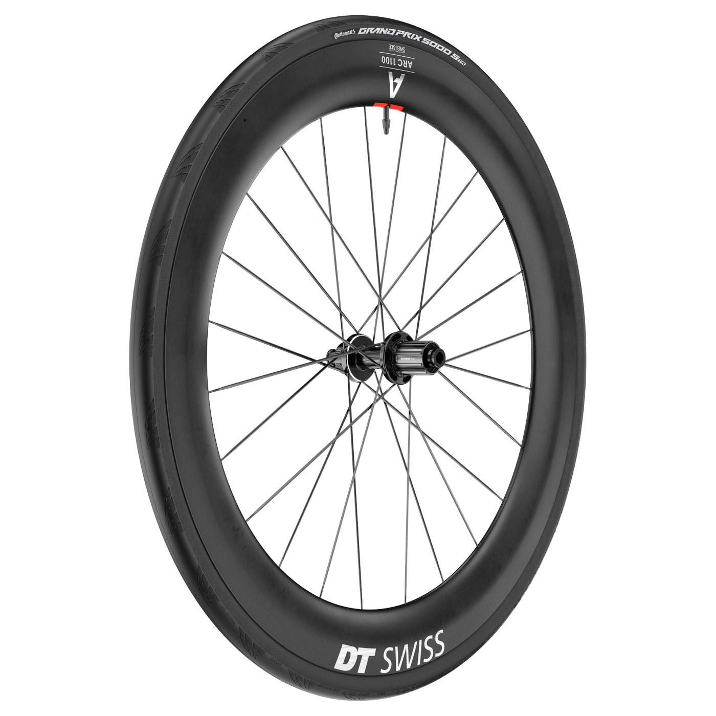 Productfoto van DT Swiss | Continental WTS Wielsysteem - ARC 1100 DICUT 65 Achterwiel + GP 5000 S Vouwband - 28&quot; | 12x142mm - HG-L / XDR