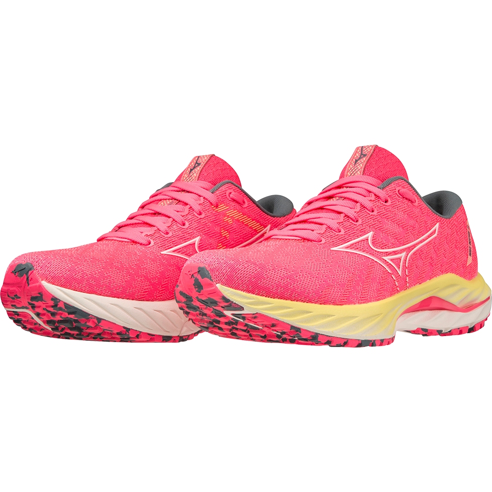 Produktbild von Mizuno Wave Inspire 19 Laufschuhe Damen - High-Vis Pink / Snow White / Luminous