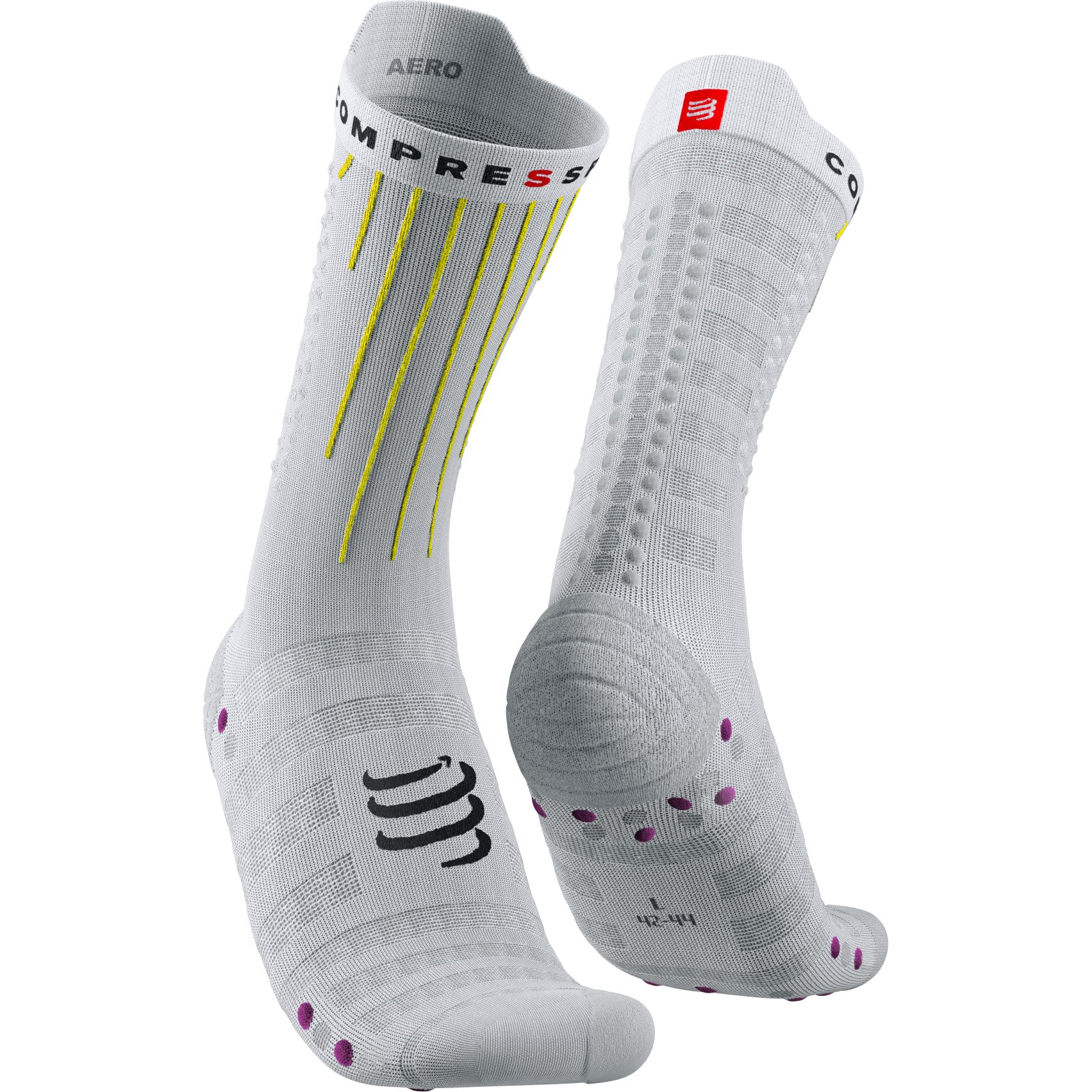 Picture of Compressport Aero Compression Socks - white/safety yellow/neon pink