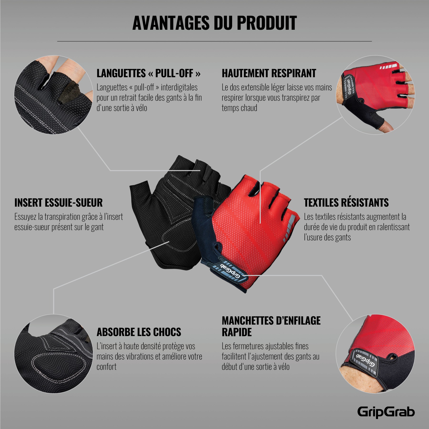 GripGrab Rouleur Padded Short Finger Gloves - Red | BIKE24