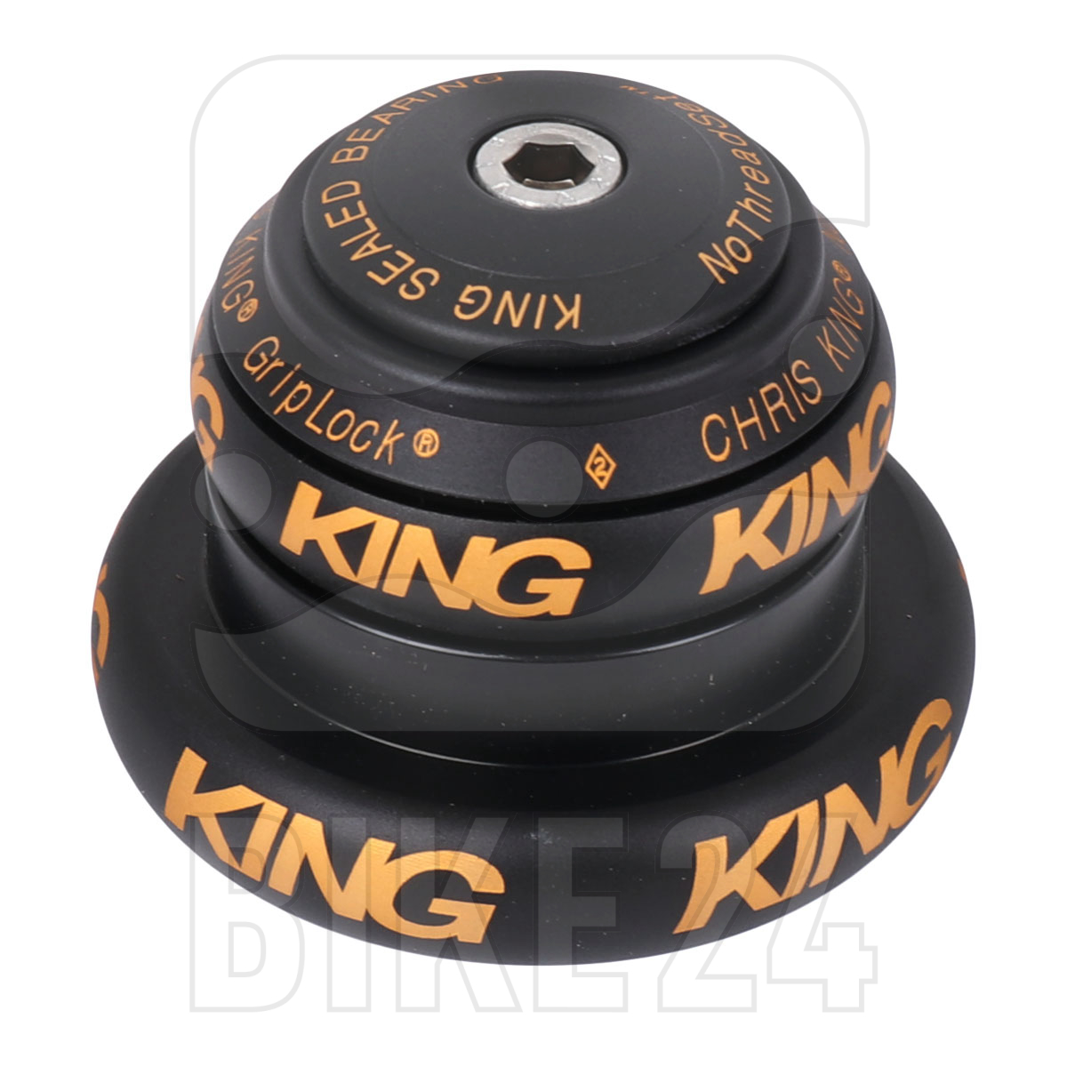 Image of Chris King NoThreadSet Grip Lock Tapered Headset - EC34/28.6 | EC44/40 - Classic Logo Print - Two Tone Black / Gold
