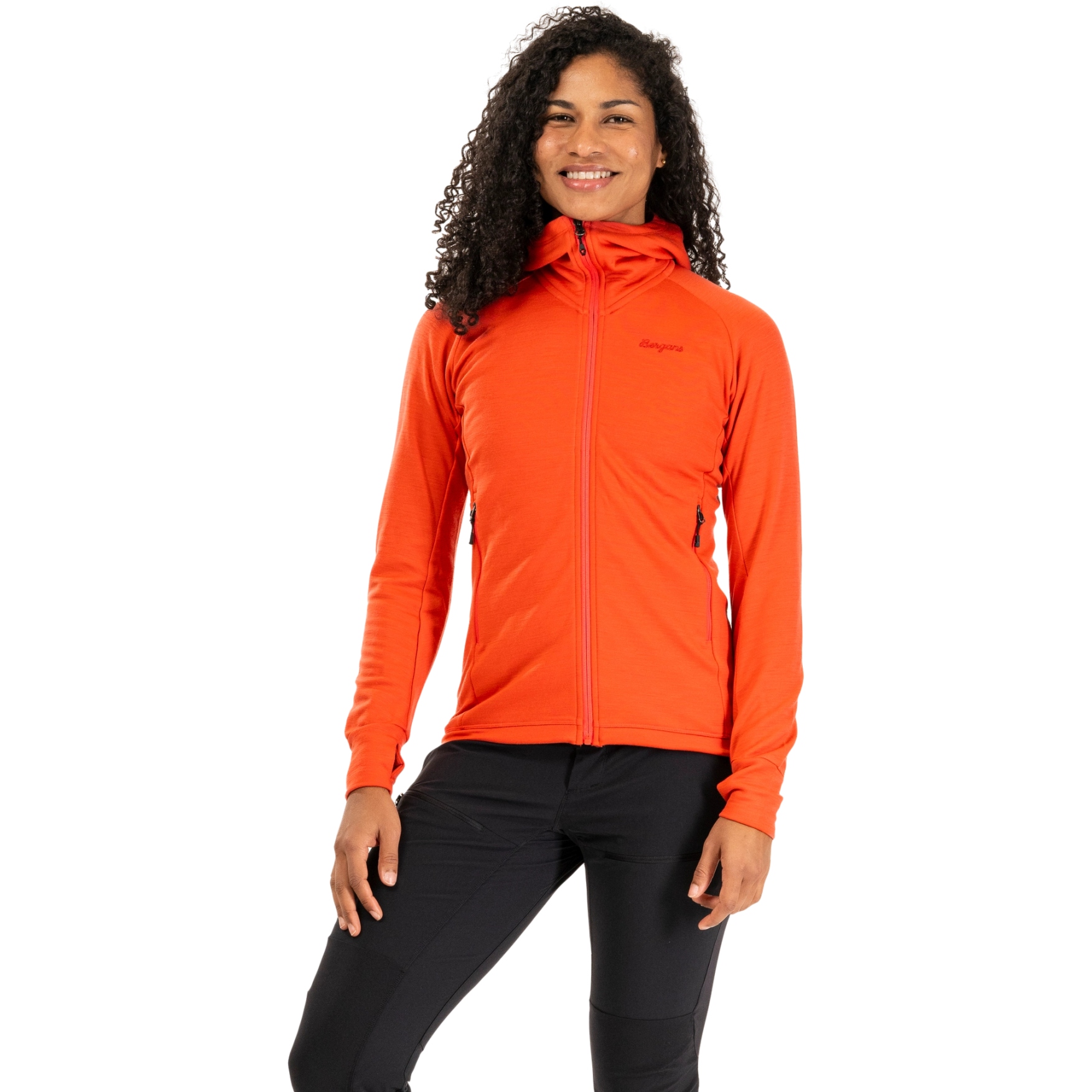Женская толстовка с капюшоном Bergans Rabot Merino Tech - персиково-красный