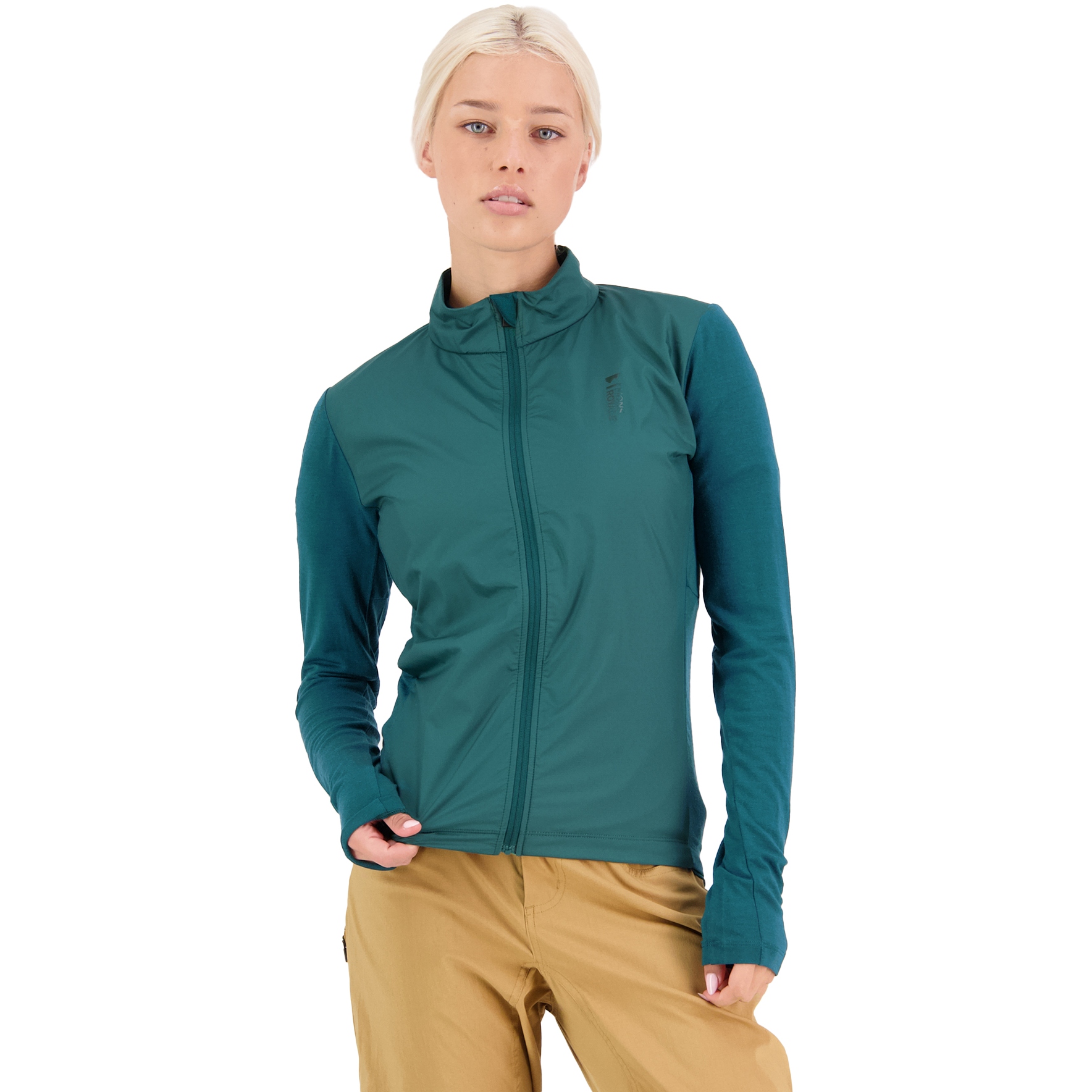 Picture of Mons Royale Redwood Merino Air-Con Wind Jersey Women - evergreen