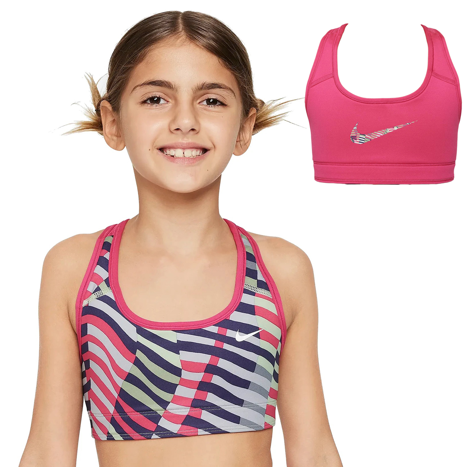 Детский спортивный бюстгальтер Nike Swoosh с реверсивным эффектом - fireberry/белый FD2280-615