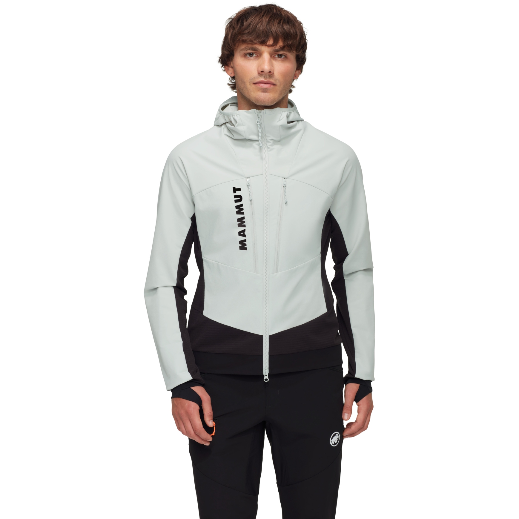 Productfoto van Mammut Aenergy Softshell Hybrid Jas met Capuchon Heren - silver sage-zwart