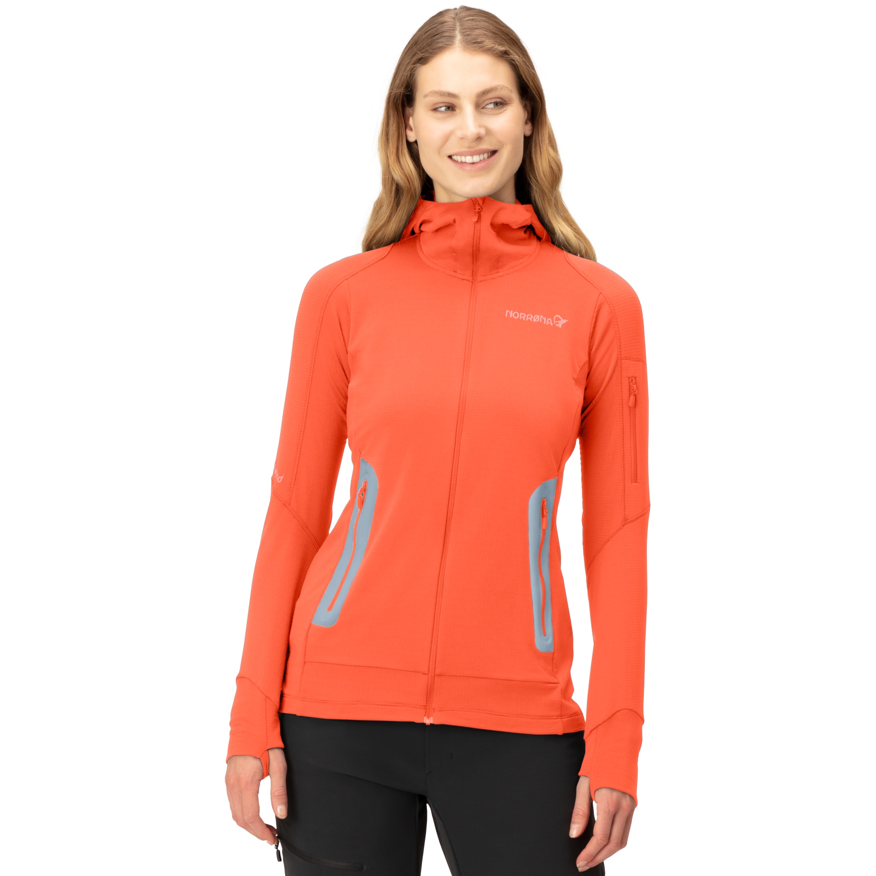 Picture of Norrona falketind Power Grid Hood Jacket Women - Orange Alert