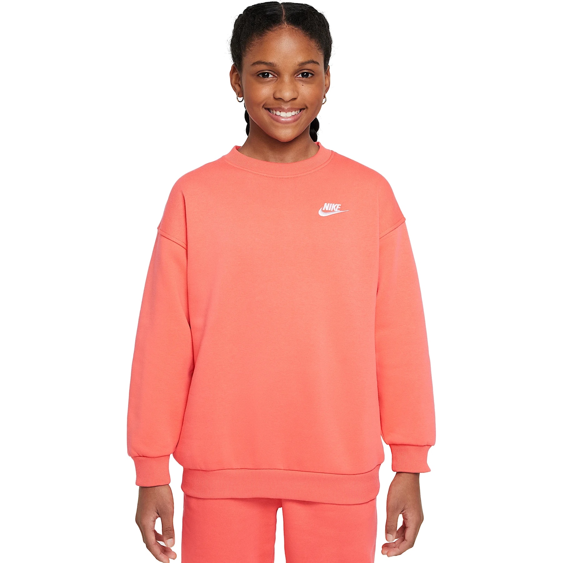 Picture of Nike Sportswear Club Fleece Oversized Crew Sweatshirt Kids - magic ember/white FD2923-814