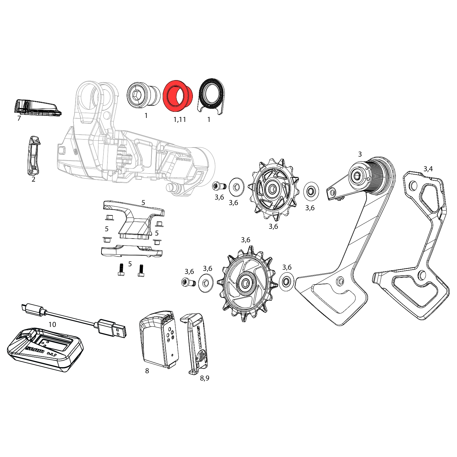 Immagine prodotto da SRAM Manicotto del Telaio B-Bolt per Deragliatori Posteriori T-Type e RED XPLR E1 | 2 Pezzi - 11.7518.104.022