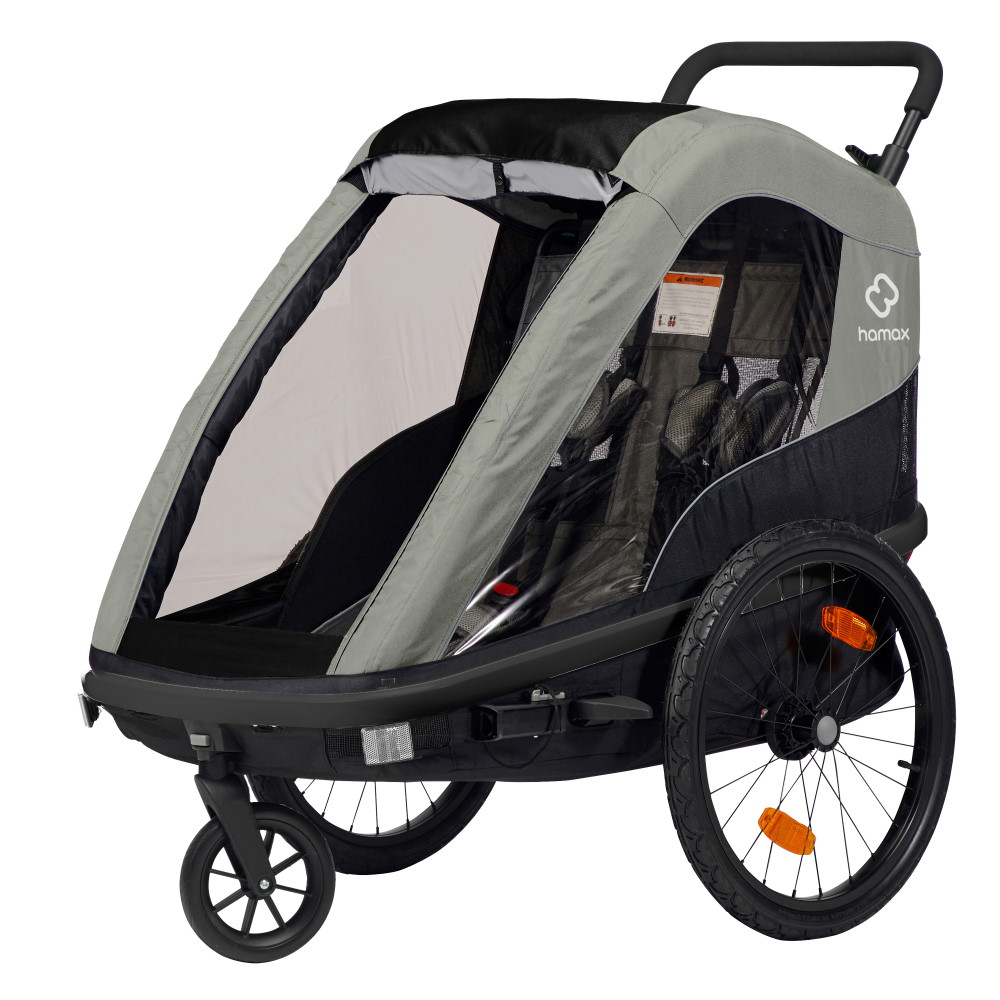 Hamax Avenida Fahrradanhnger fr 2 Kinder - Inkl. Deichsel und Buggyrad -  olivgrn | BIKE24