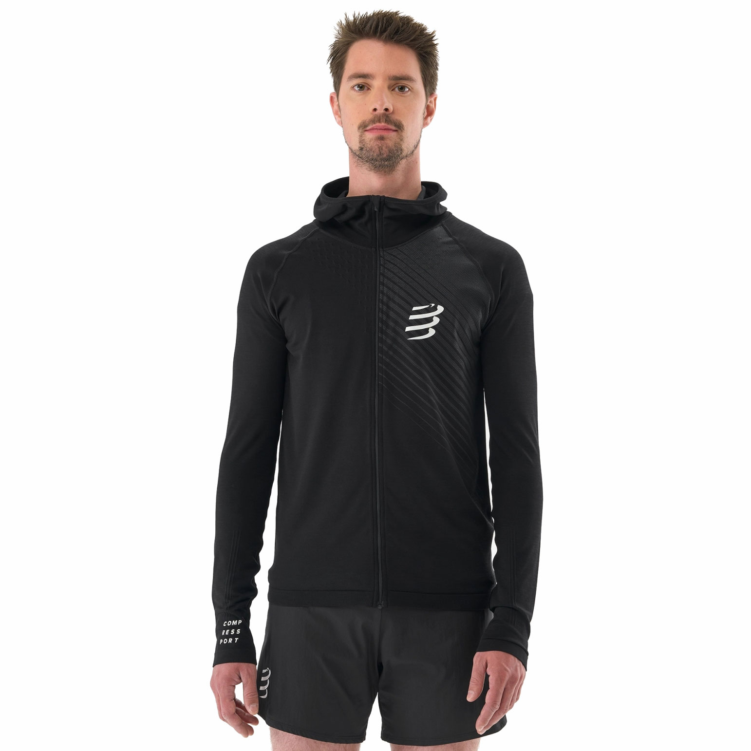 Produktbild von Compressport 3D Thermo Seamless Kapuzenjacke Herren - schwarz