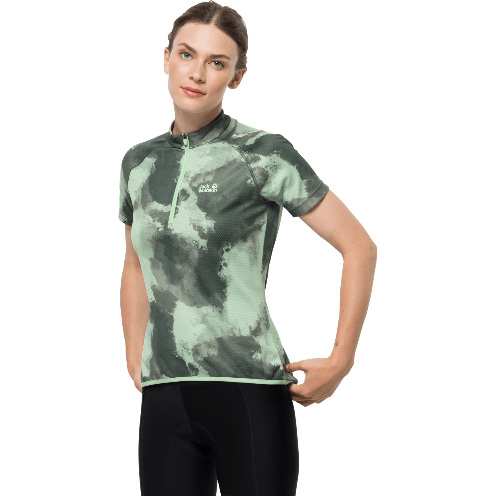 Photo produit de Jack Wolfskin Maillot Vélo Femme - Tourer Halfzip Print - hedge green allover