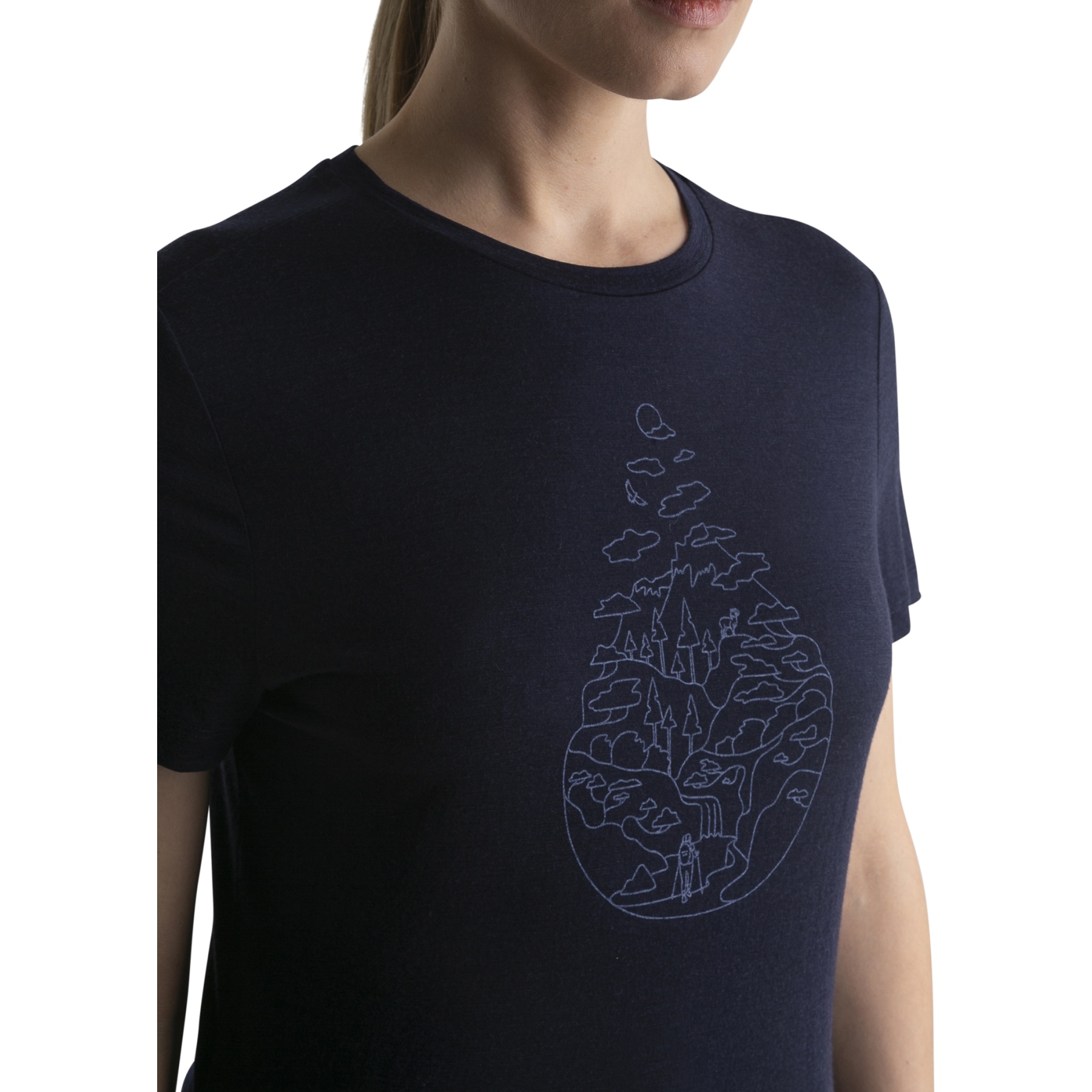 Icebreaker Merino 150 Tech Lite III Short Sleeve Tee Hike Path Women -  Midnight Navy