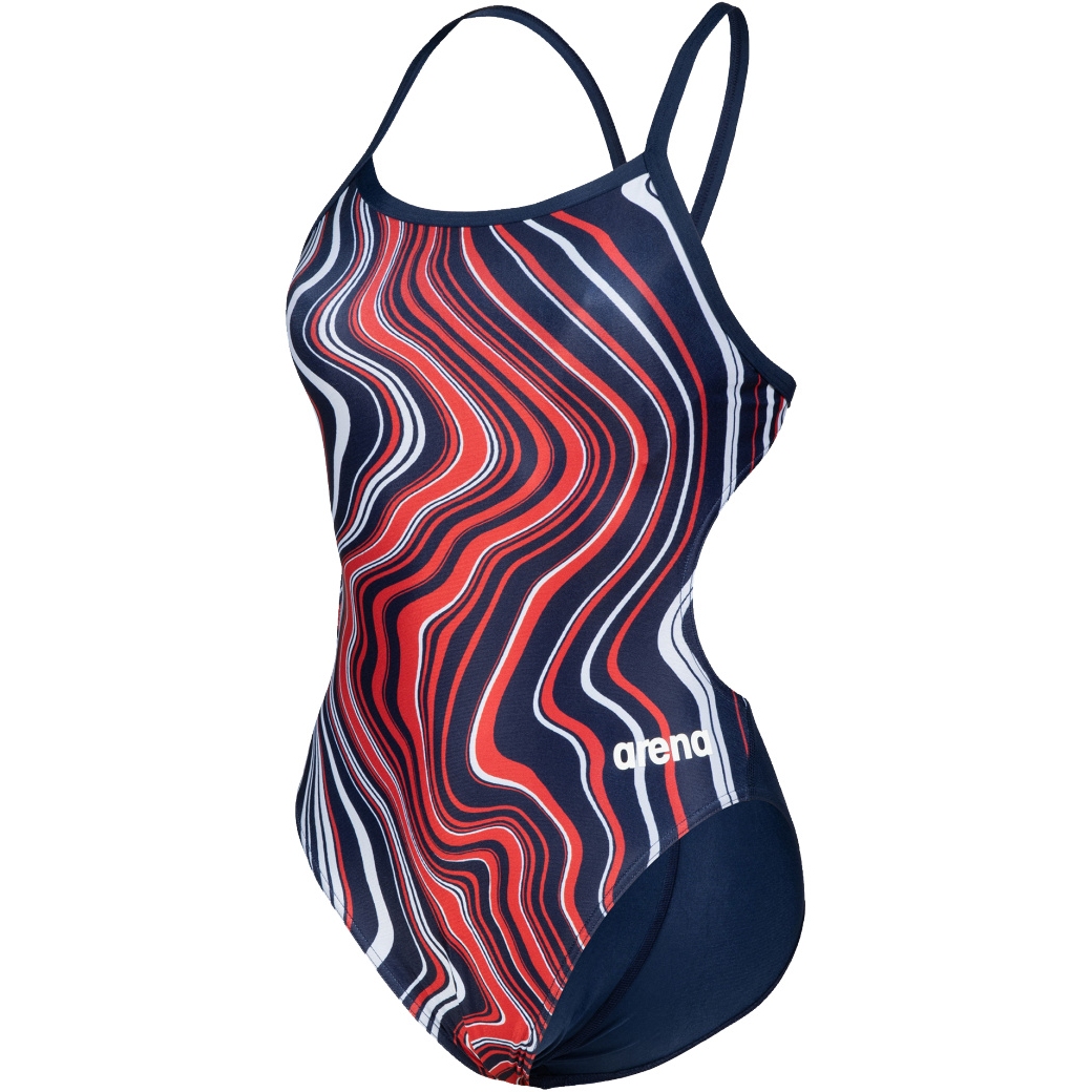 Picture of arena Marbled Challenge Back Swimsuit Women - Navy-Red Multi