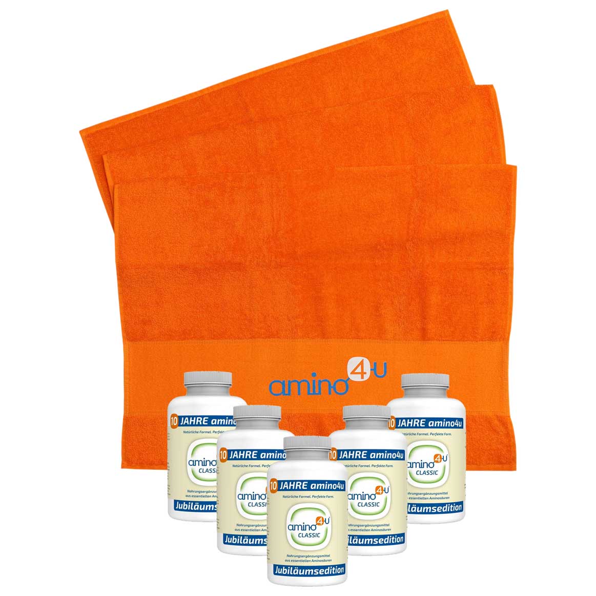 Produktbild von amino4u Classic Aminosäuren Nahrungsergänzung - 5x 300 Tabletten + Bade-Handtuch