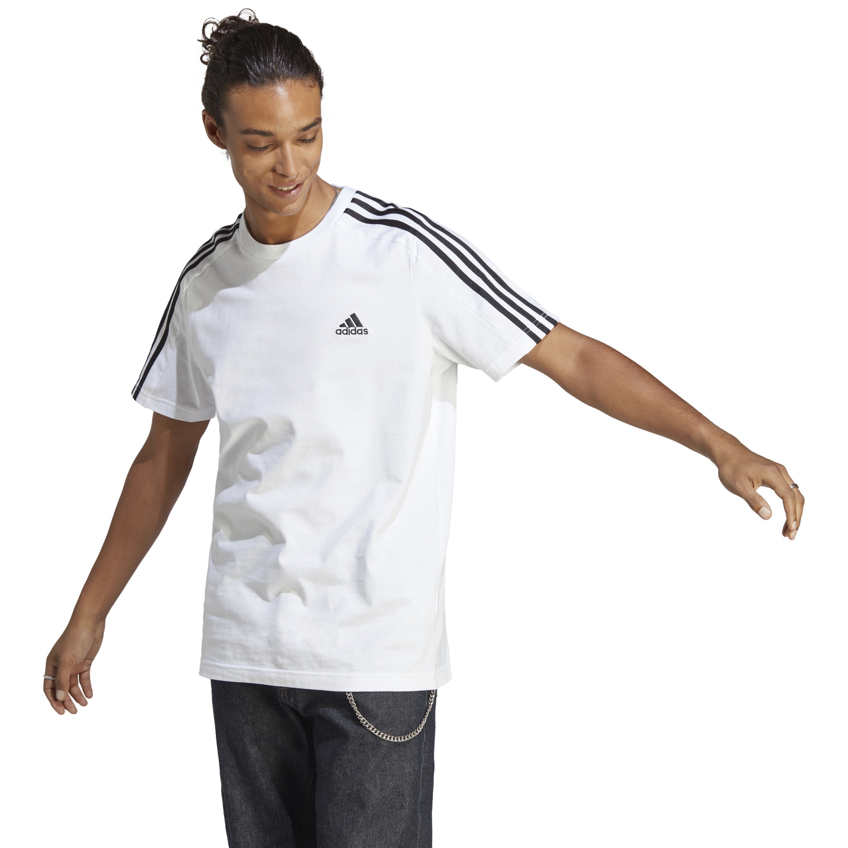 adidas T-Shirt Homme - Essentials Single Jersey 3-Stripes - blanc/noir  IC9336