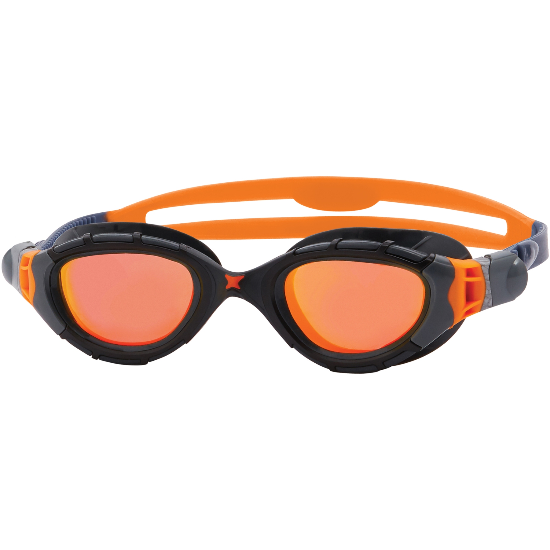 Productfoto van Zoggs Predator Flex Titanium Zwembril - Mirror Orange Lenses - Regular Fit - Grey/Black