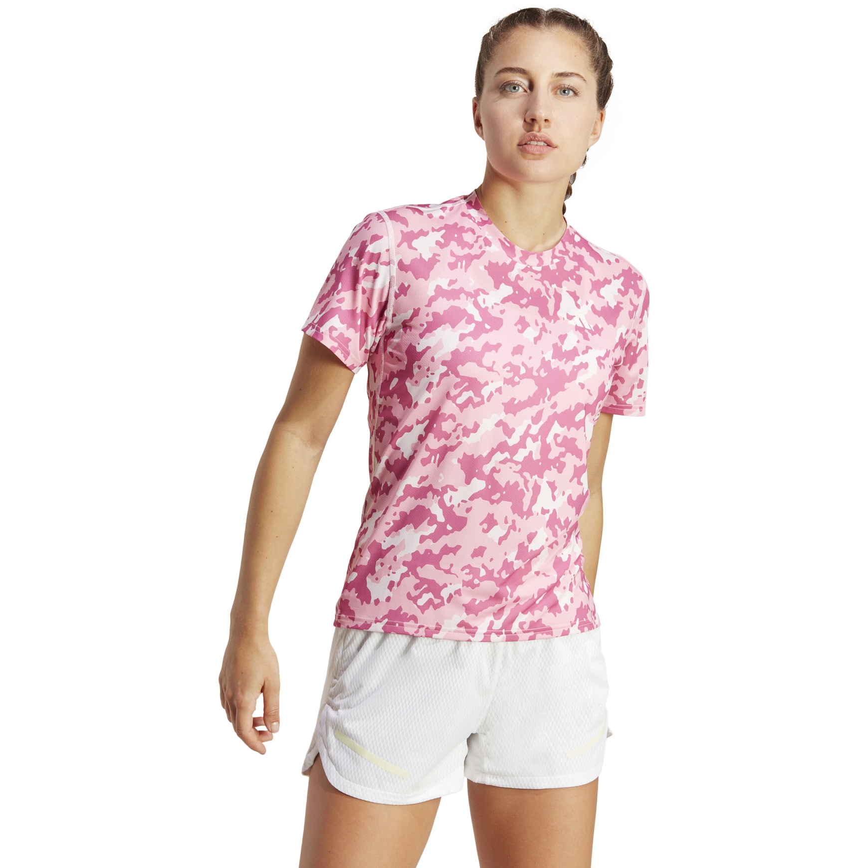 Produktbild von adidas Own the Run Camo Laufshirt Damen - clear pink HR9973