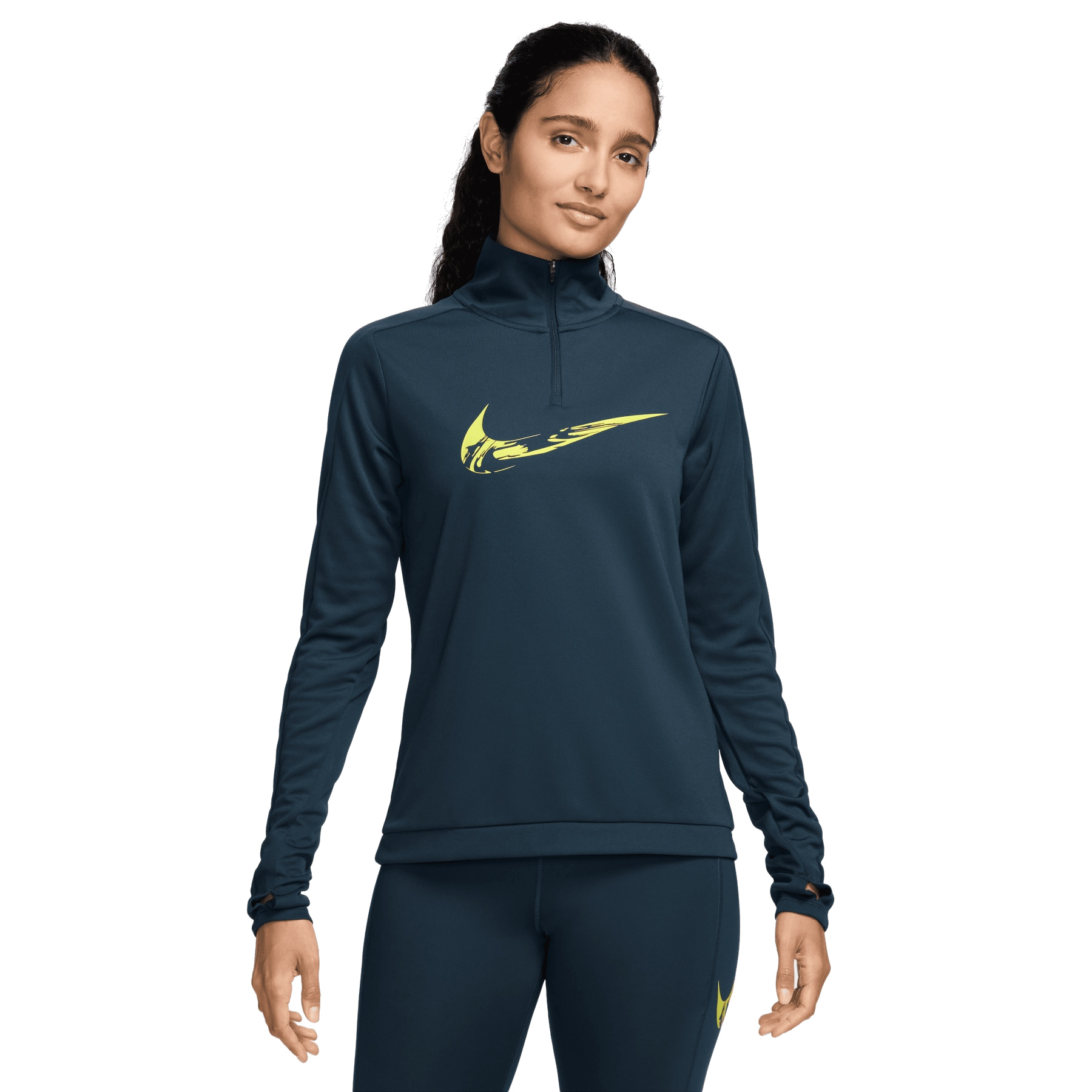 Nike Felpa Donna Swoosh Dri FIT Midlayer 1 4 Zip armory navy bright cactus FV6387 478