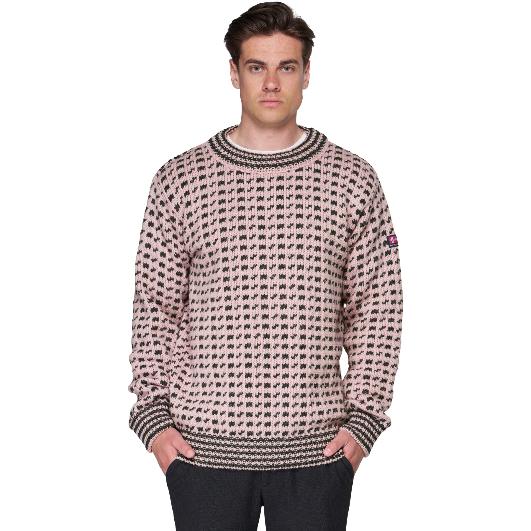 Оригинальный шерстяной свитер Devold Islender Унисекс - 150B Мелово-розовый/антрацитовый