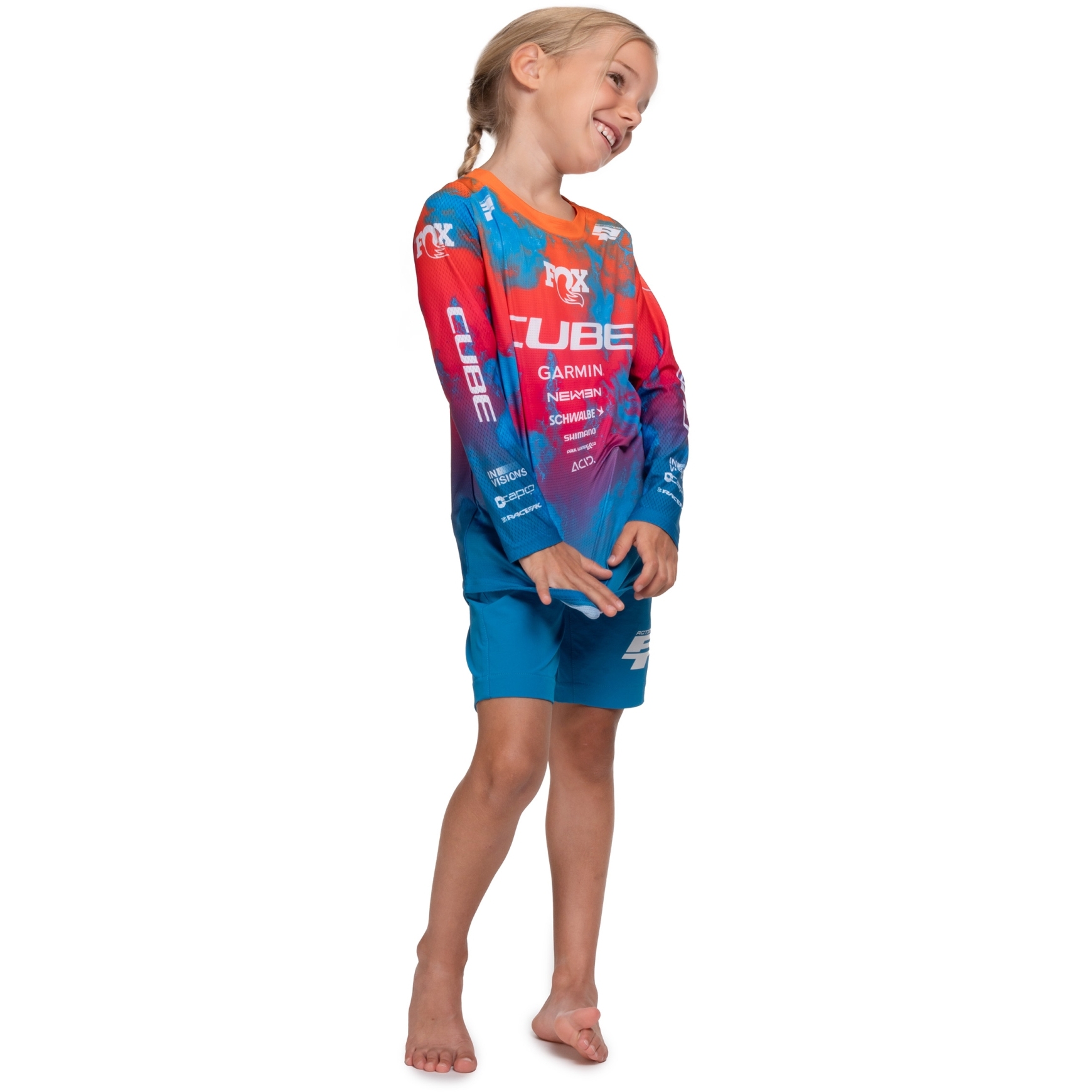 ウェア CUBE CUBE MTB ROOKIE X Actionteam Long Sleeve Jersey Kids - blue´n´pink