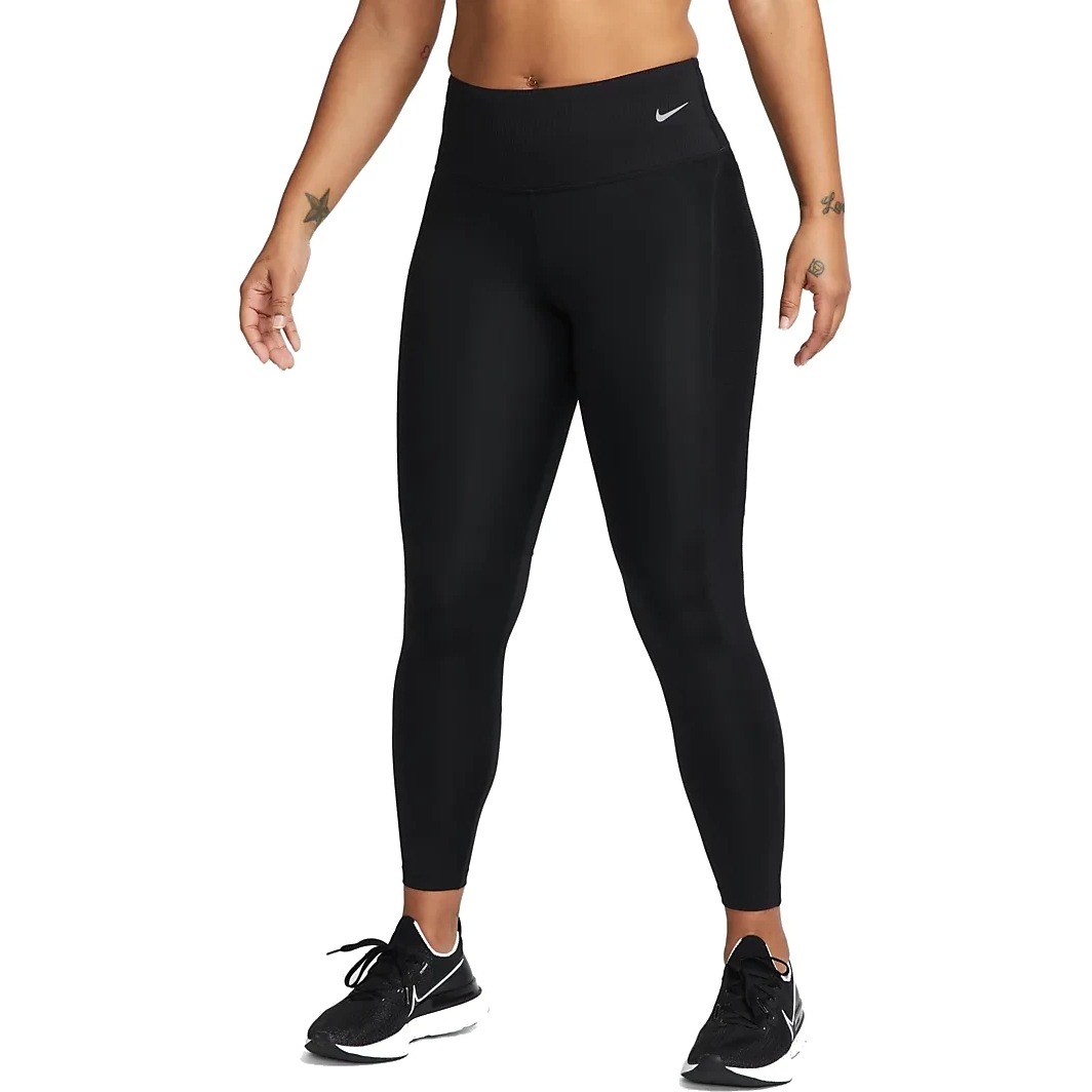 Produktbild von Nike Dri-FIT Fast Mid-Rise 7/8 Novelty Damen Laufleggings - black/reflective silver DX0946-010